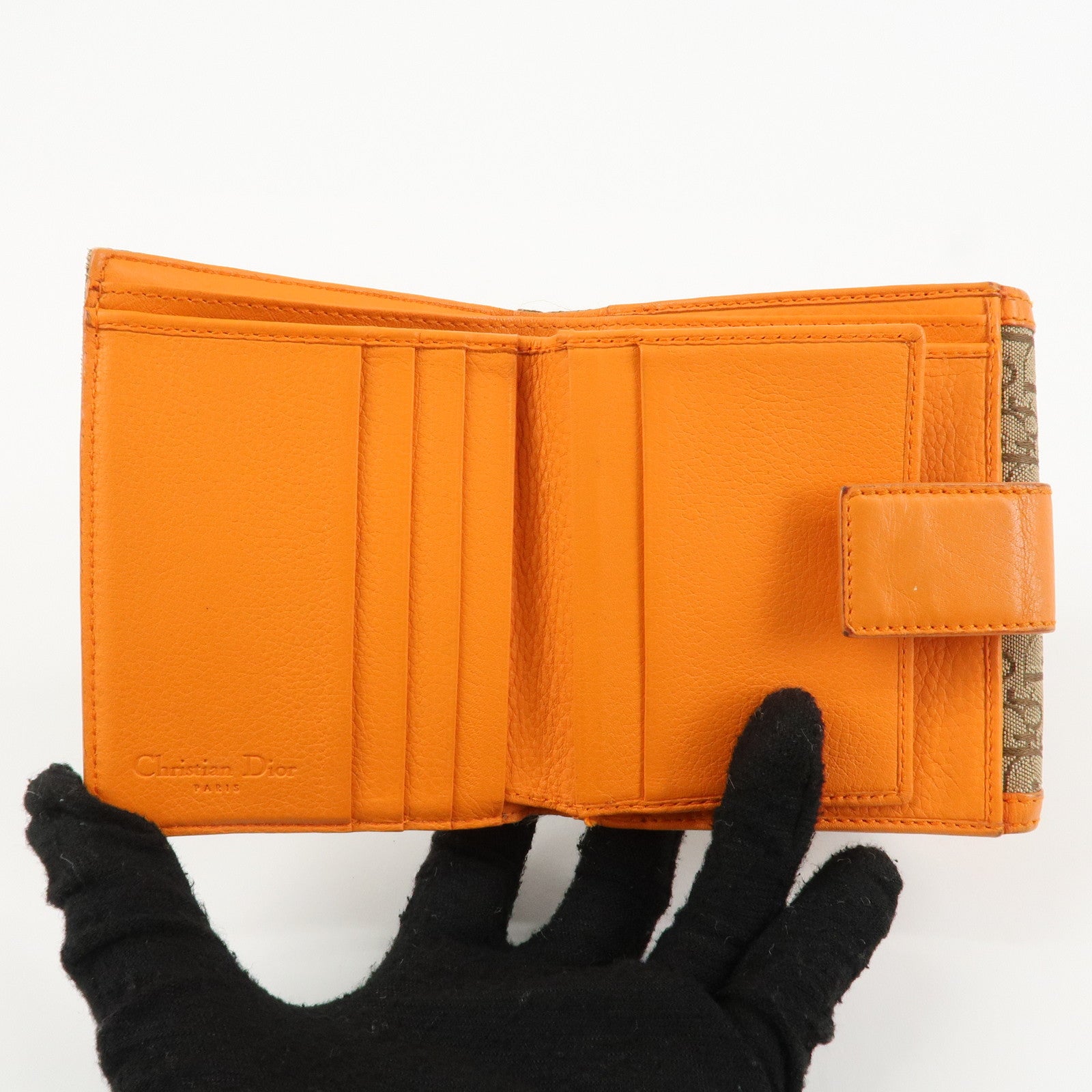 Christian Dior Street Chic Trotter Canvas Leather W Hook Trifold Wallet Used