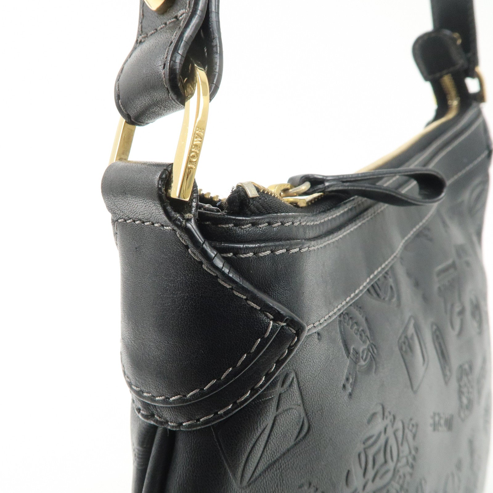 LOEWE 160th Anniversary Leather Shoulder Bag Hand Bag Black Gold