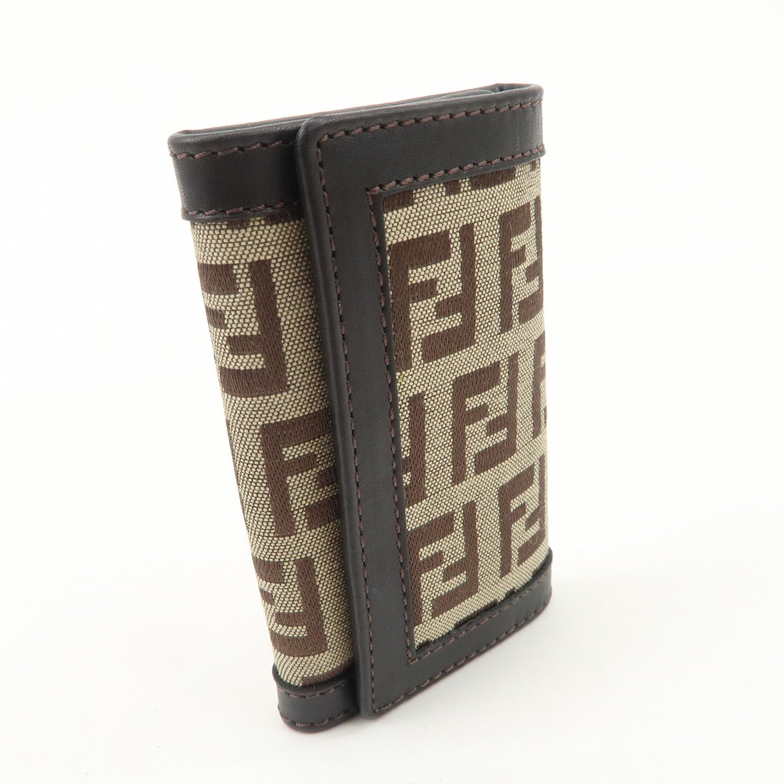 FENDI Zucchino Canvas Leather 6 Rings Key Case Brown Khaki 8AP002 Used