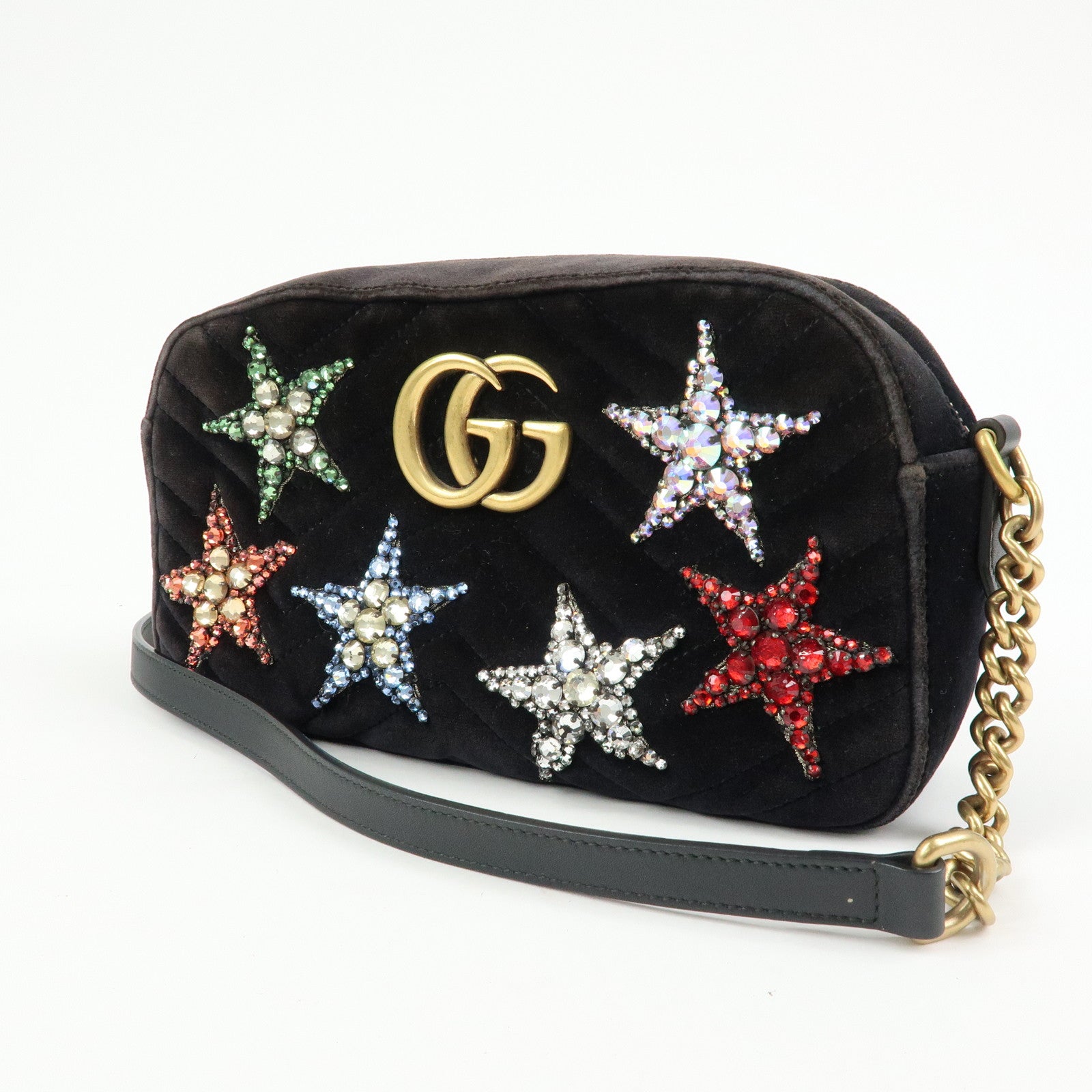 GUCCI GG Marmont Velvet Leather StarMotif Bijou Shoulder Bag 447632