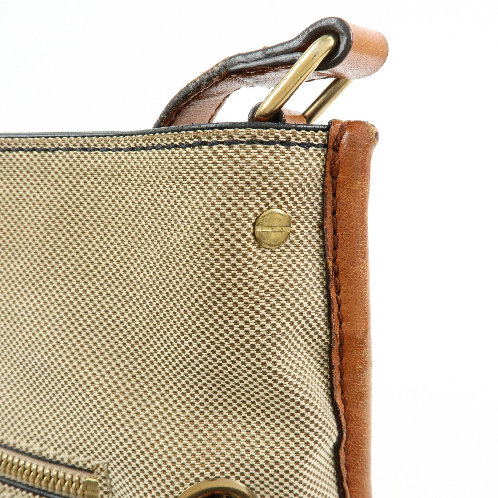 Chloe Harley Canvas Leather Shoulder Bag Crossbody Bag Beige Brown