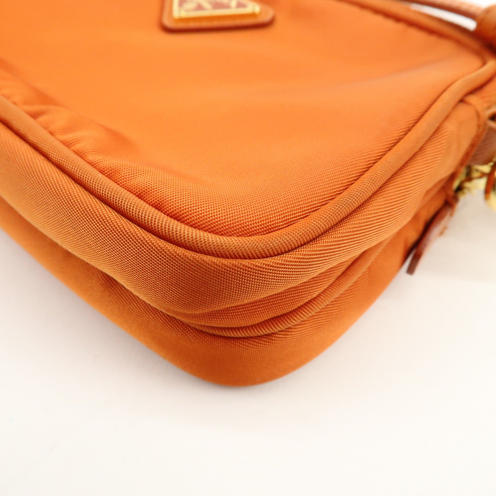 PRADA Triangle Logo Nylon Leather Shoulder Bag Orange 1N1861
