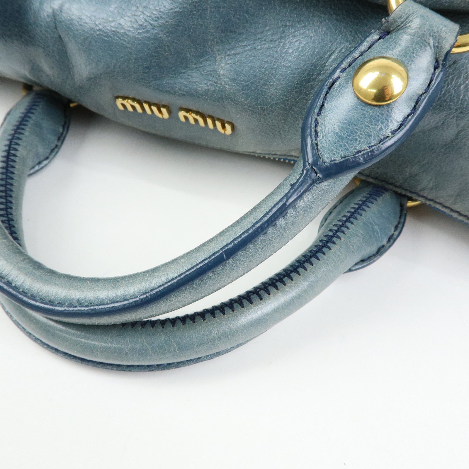 MIU MIU Side Ribbon Vittello Lux 2Way Bag Hand Shoulder Bag Blue