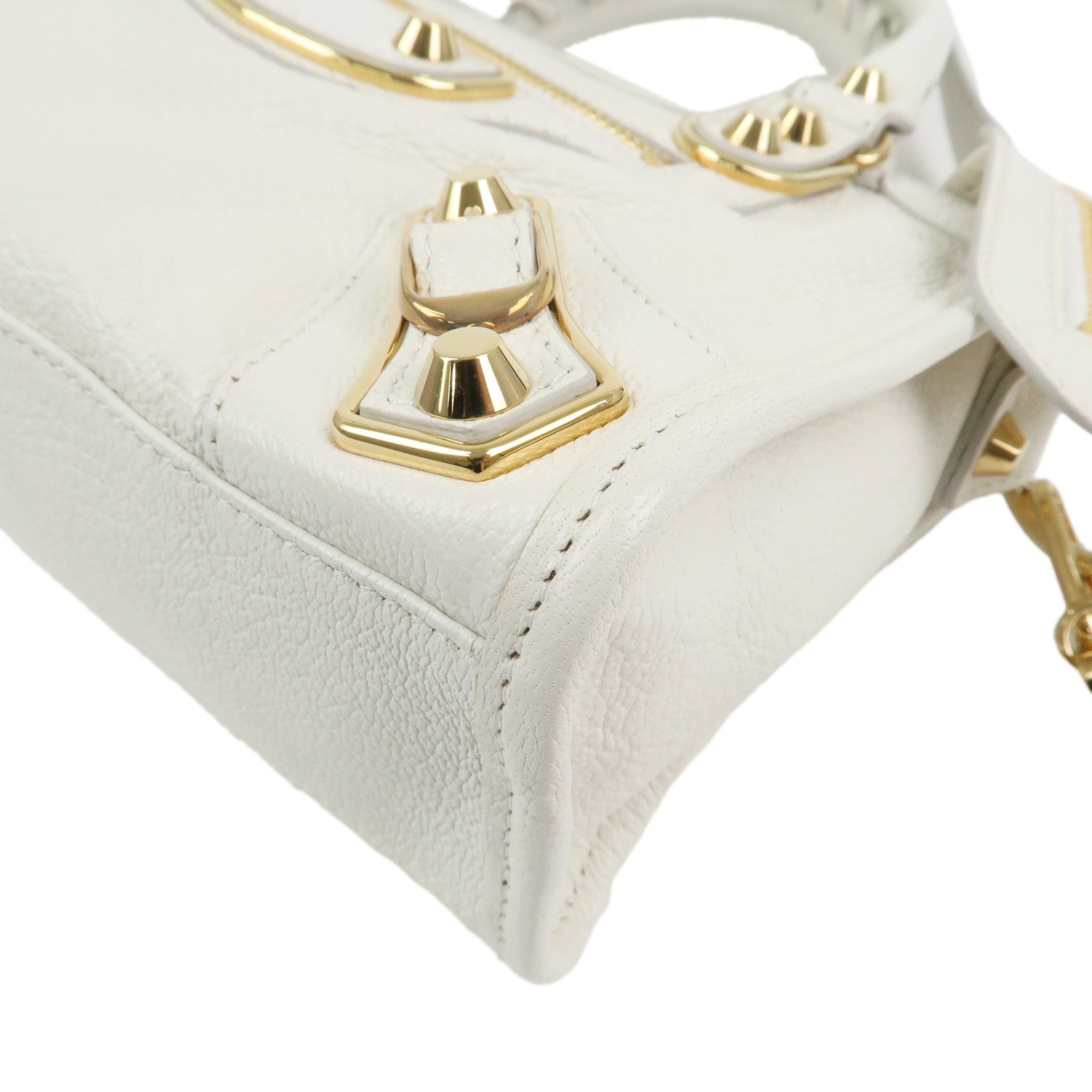 BALENCIAGA Leather Classic Mini City 2Way Bag Hand Bag White 390160