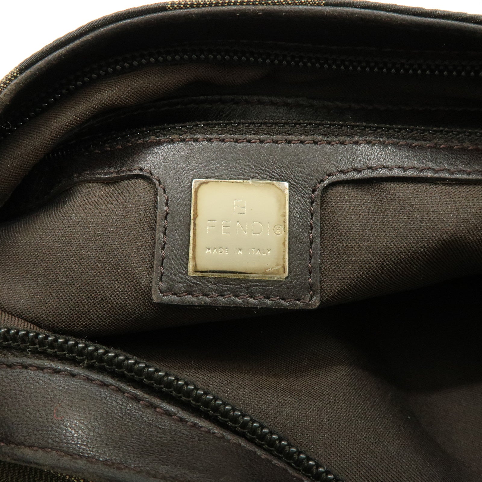 FENDI Pequin Canvas Leather Shoulder Hand Bag Khaki Black 26709