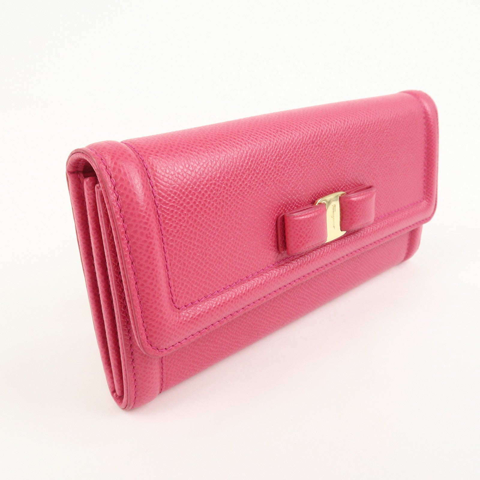 Ferragamo Vara Ribbon Logo Leather Long Wallet Pink