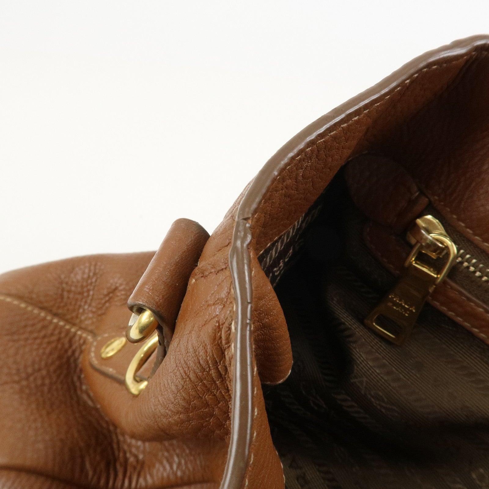 PRADA VITELLO Leather 2Way Bag Hand Bag Shoulder Bag Camel