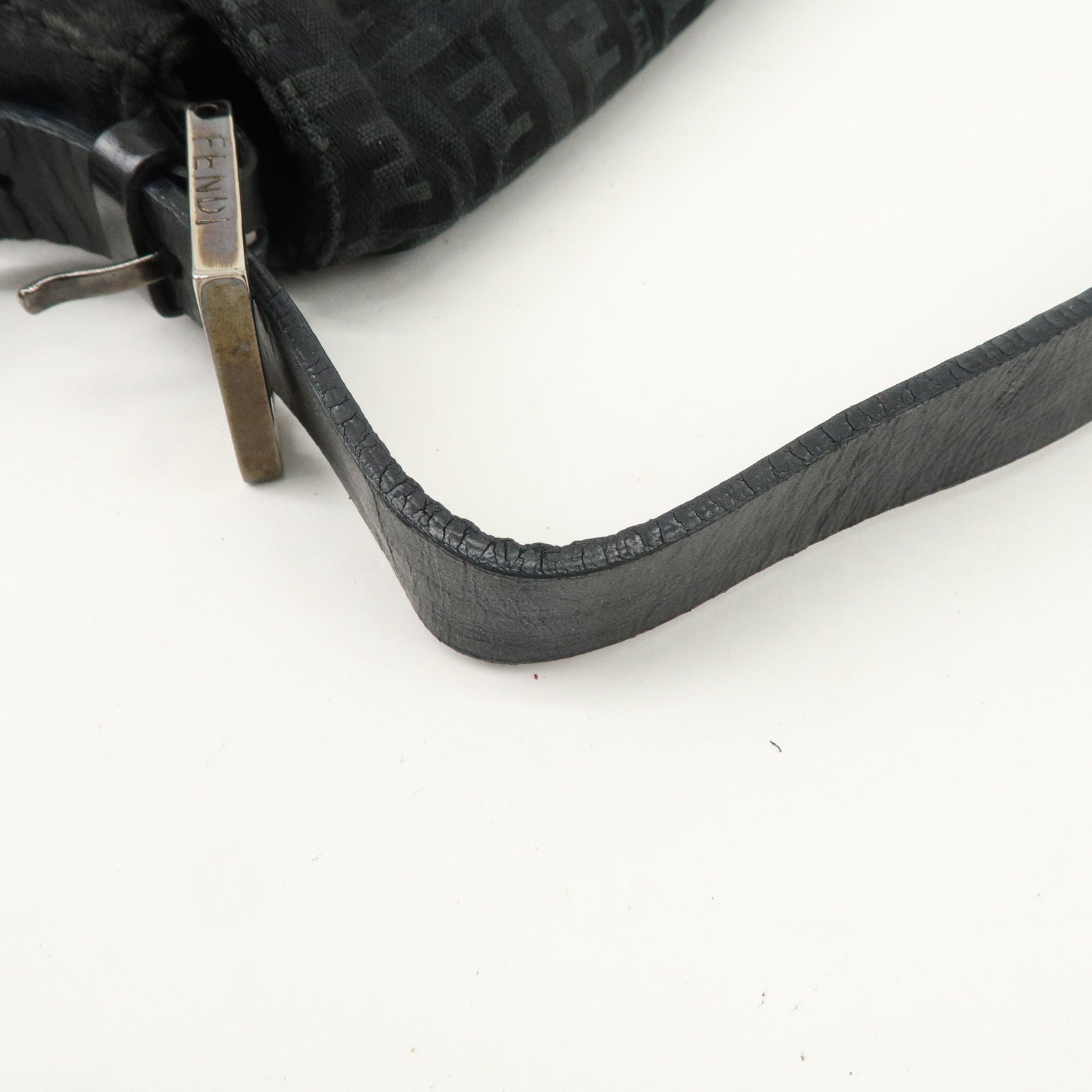 FENDI Mamma Baguette Zucchino Leather Canvas Shoulder Bag Black 8BR001 Used