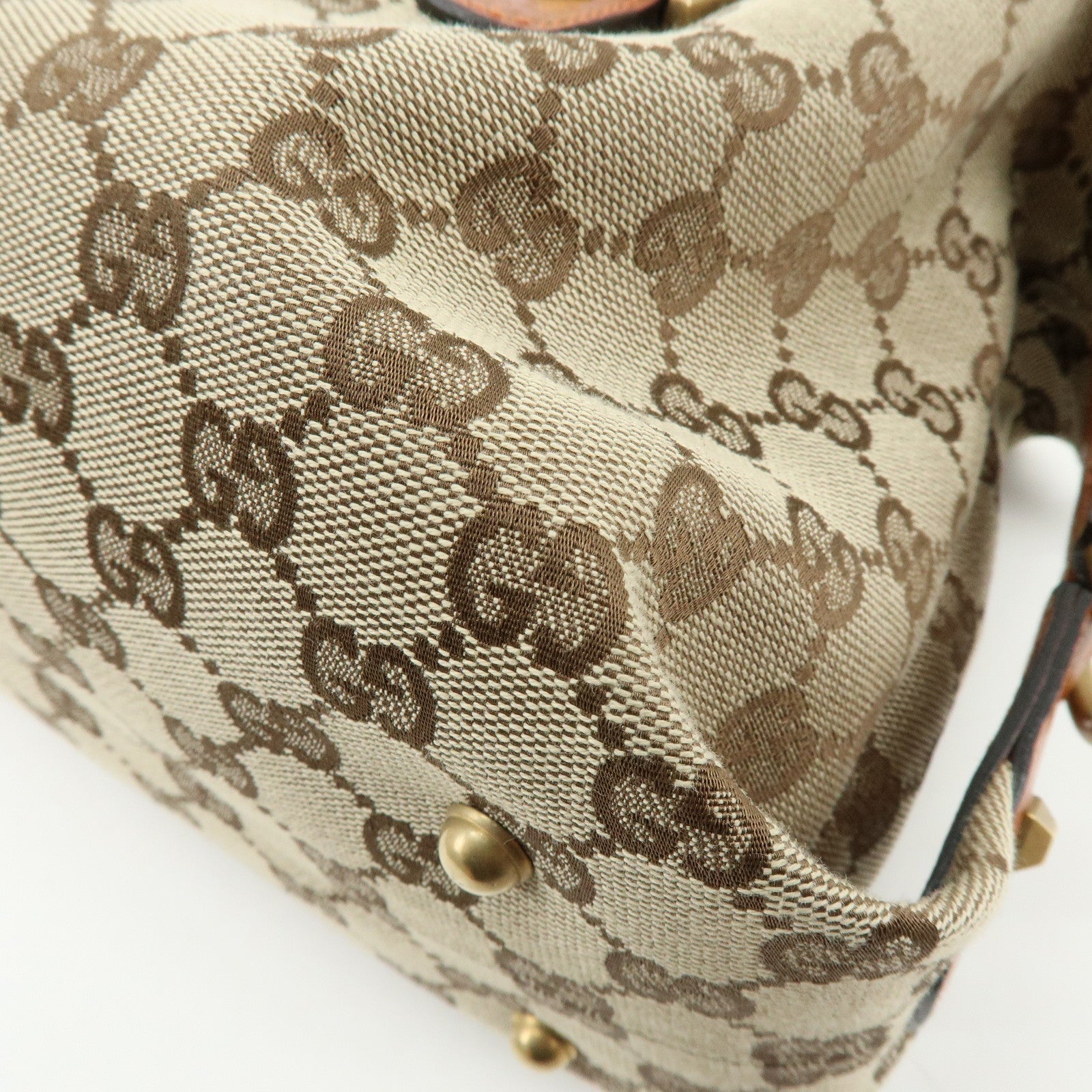 GUCCI GG Canvas Leather Hand Bag Boston Bag Beige Brown 120886