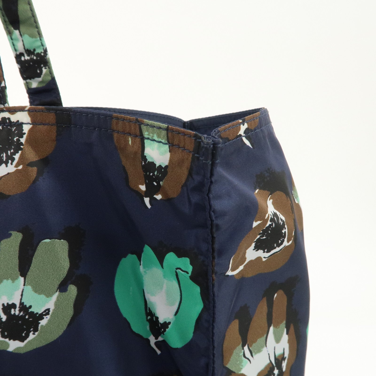 PRADA Triangle Logo Nylon Tote Bag w/Pouch Flower Print Navy B4626B Used