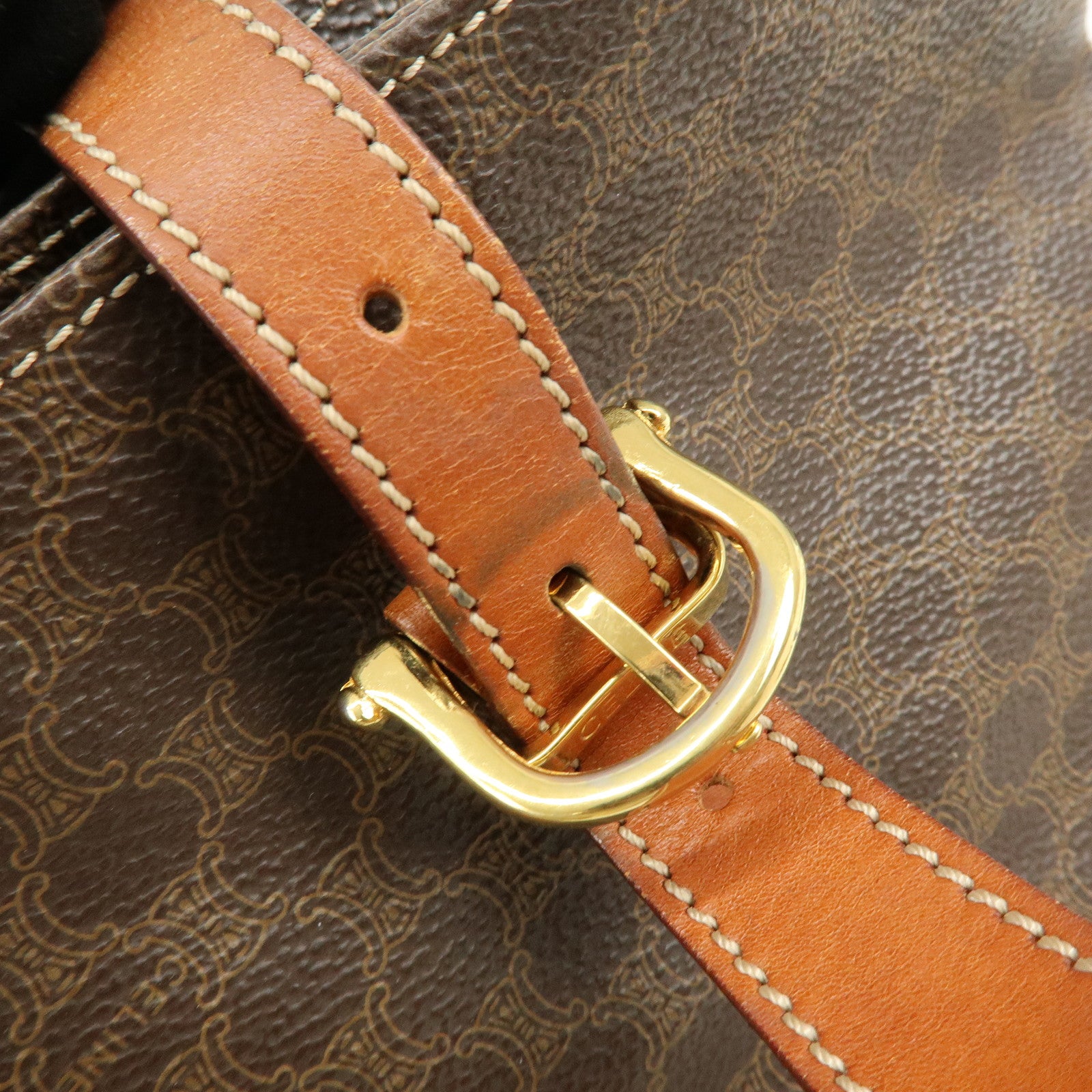 CELINE Macadam PVC Leather Tote Bag Hand Bag Shoulder Bag Brown