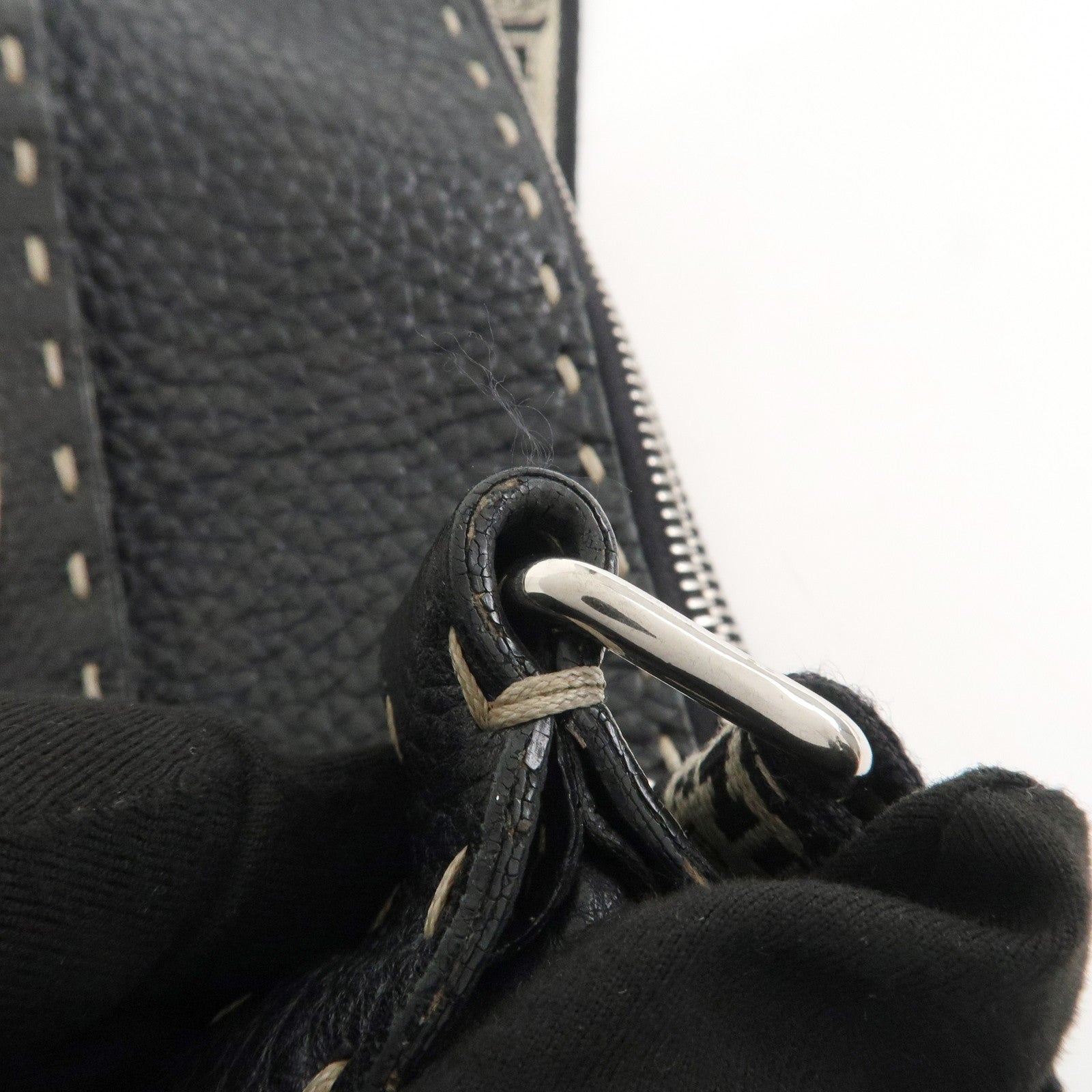 FENDI Selleria Leather Shoulder Bag Crossbody Bag Black 8BT109