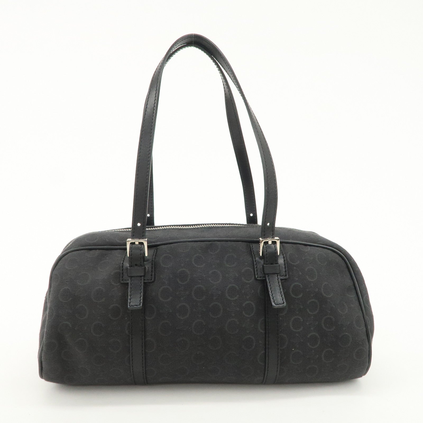 CELINE C Macadam Canvas Leather Mini Boston Bag Black