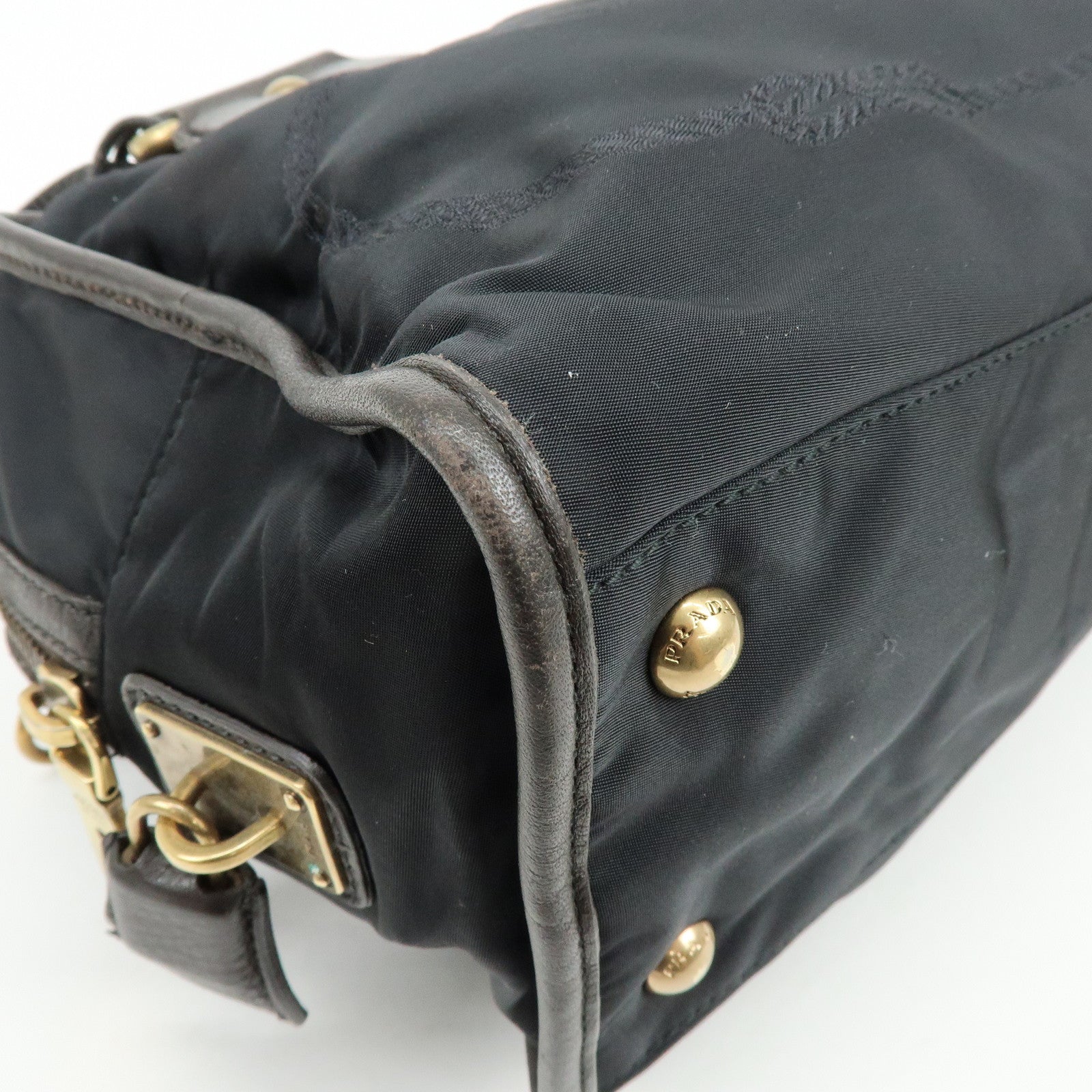 PRADA Triangle Logo Nylon Leather 2Way Hand Shoulder Bag Black