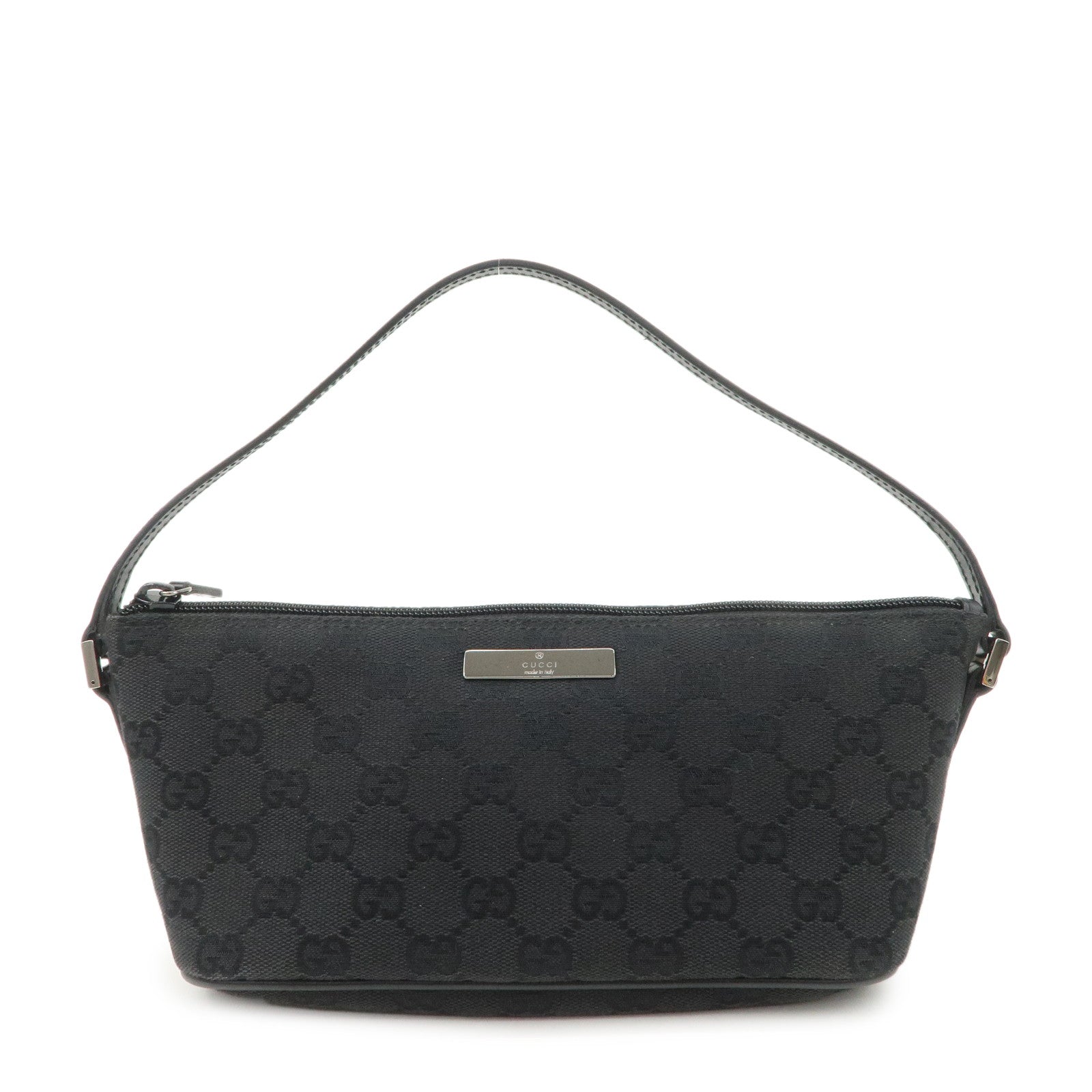 GUCCI Boat Bag GG Canvas Leather Hand Bag Pouch Black 07198