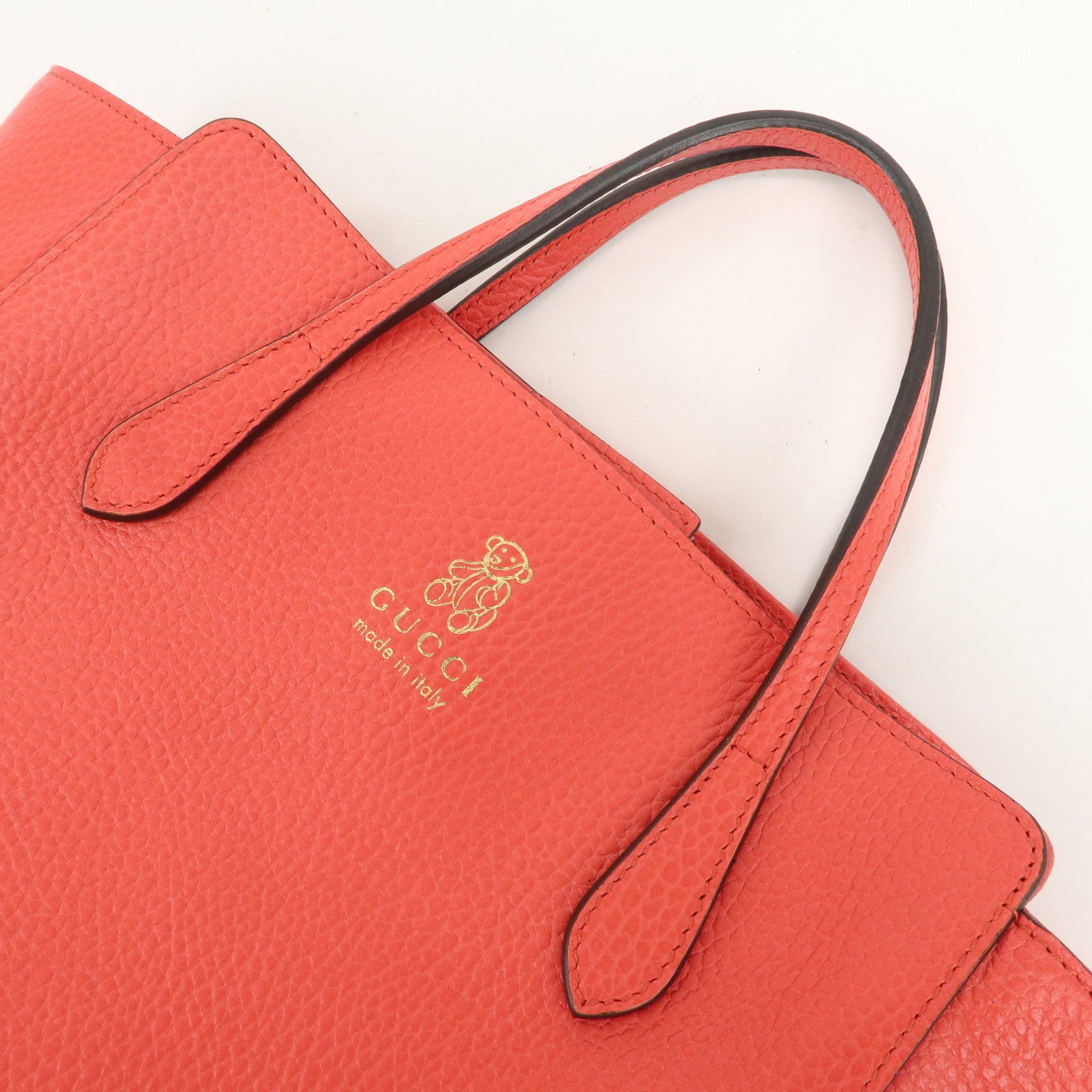 GUCCI Childrens Leather Swing Mini Tote Bag Teddy bear Coral 355640