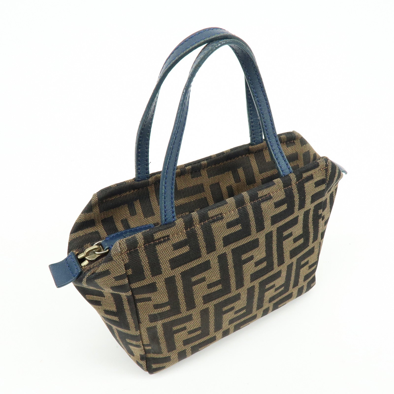 FENDI Zucca Canvas Leather Hand Bag Brown Black Navy 8N0000