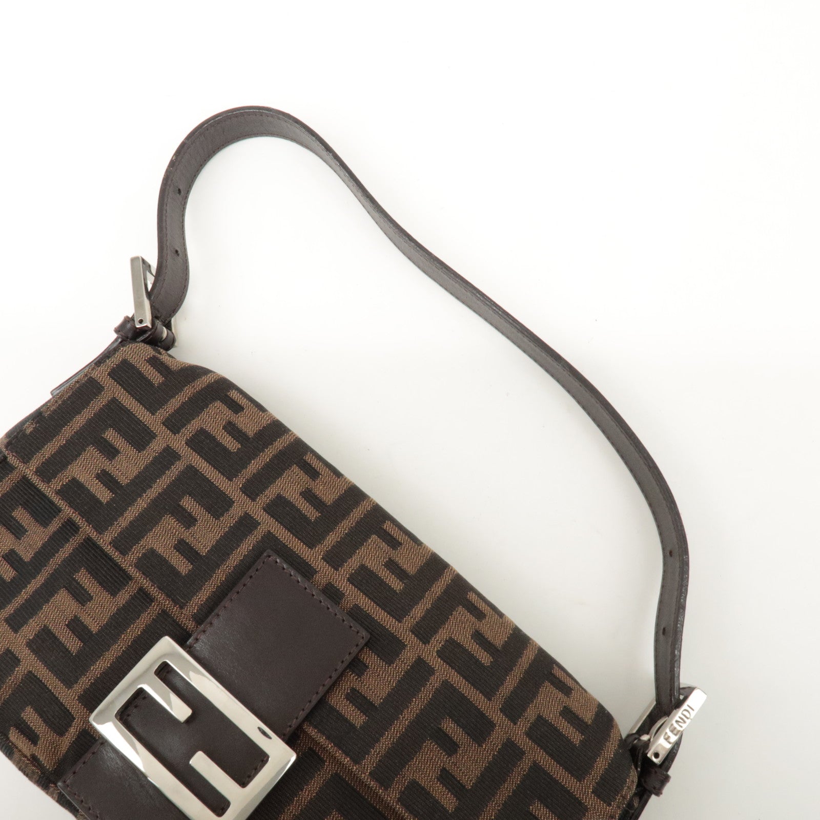 FENDI Mamma Baguette Zucca Canvas Shoulder Bag Brown Black 26424 Used