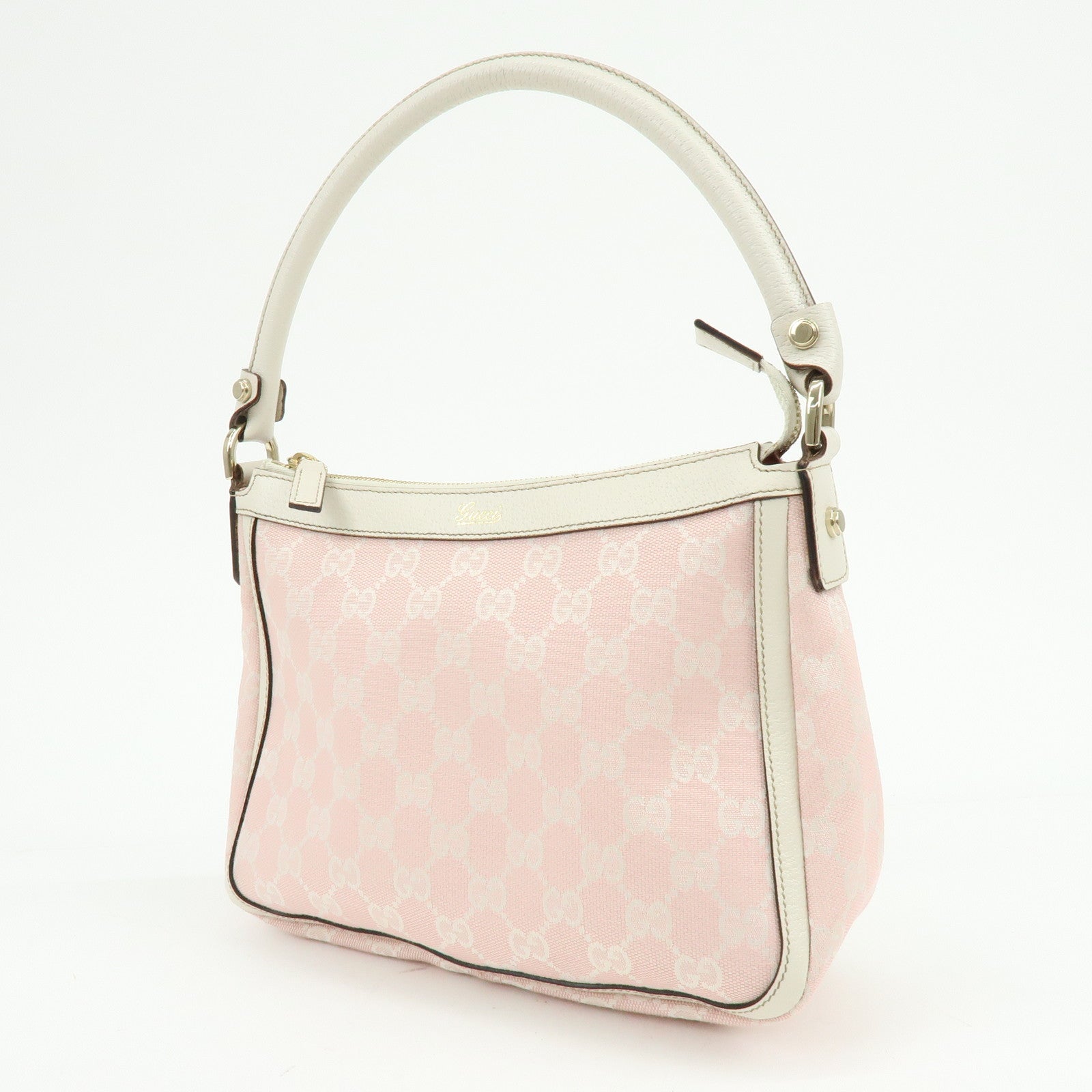 GUCCI GG Canvas Leather Shoulder Bag Hand Bag Pink White 146244