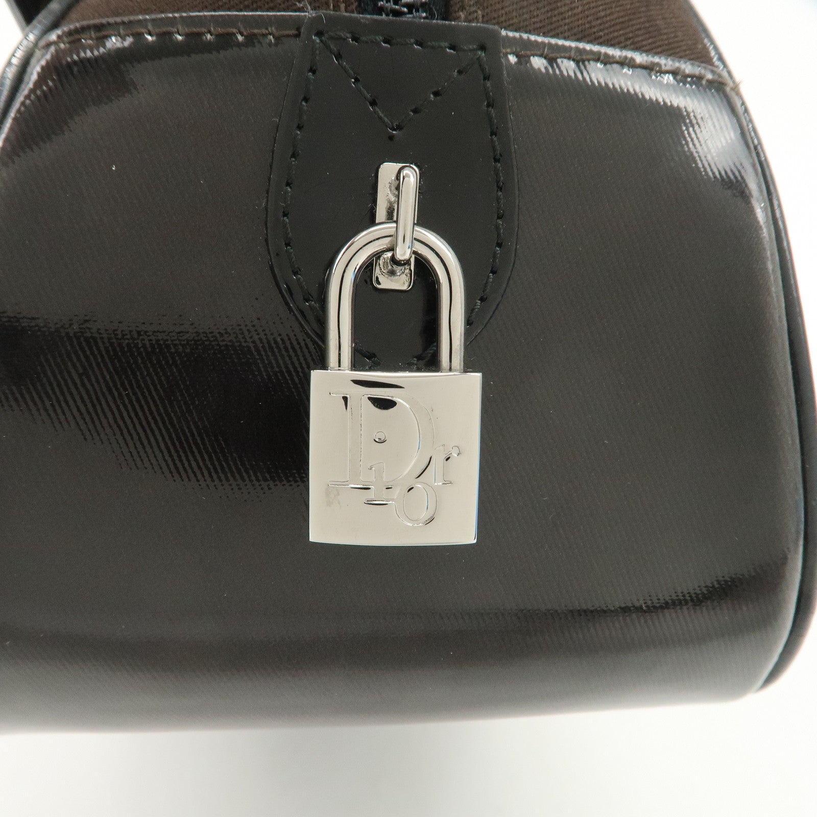 Christian Dior Double Saddle Canvas Patent Leather Hand Bag Used