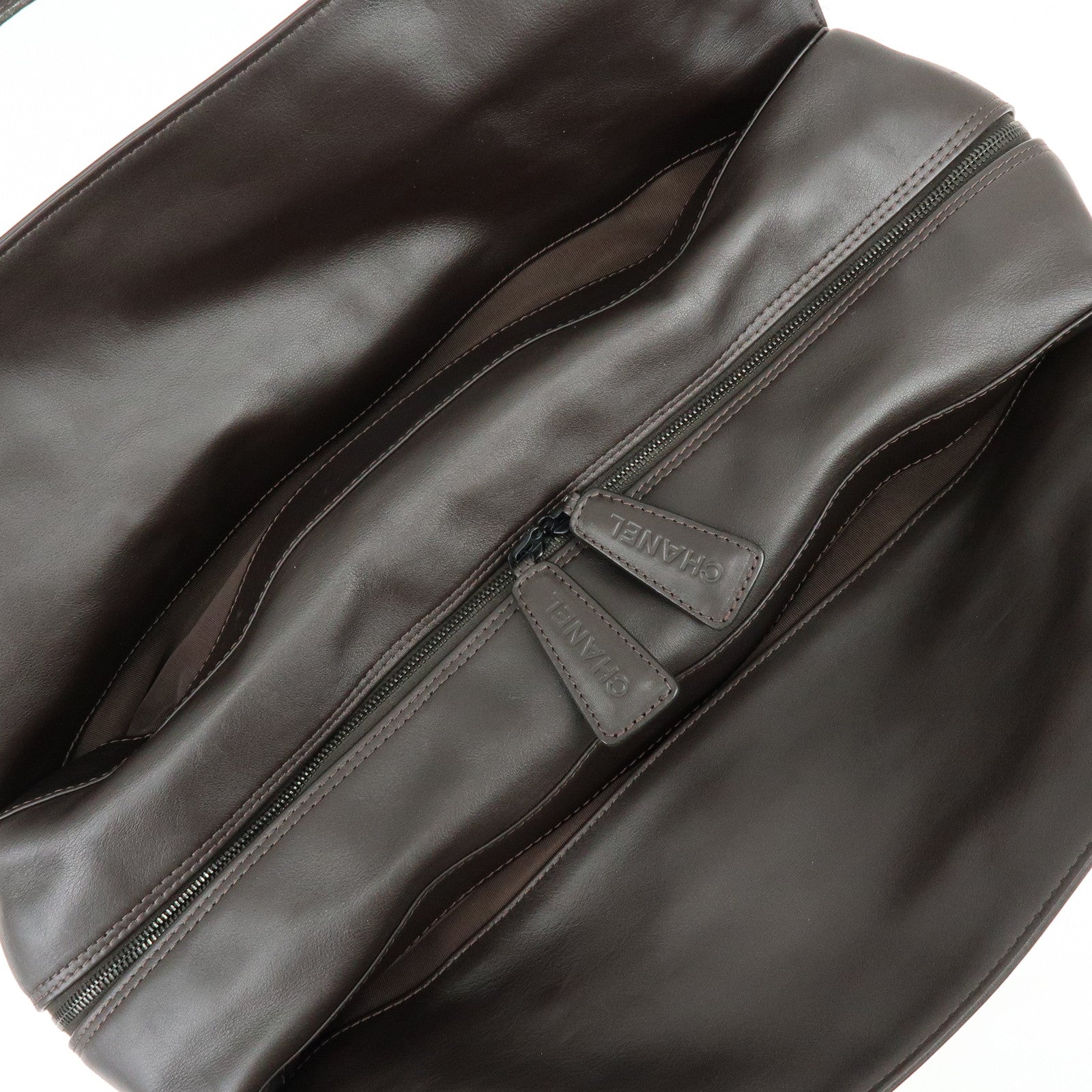 CHANEL COCO Mark Calf Skin Boston Bag Travel Bag Dark Brown