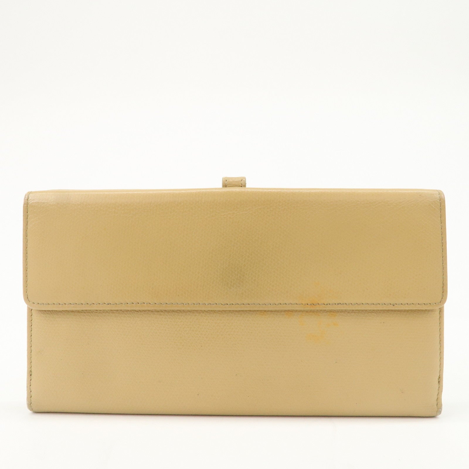 CHANEL COCO Button Leather Double Hook Long Wallet Beige A20905
