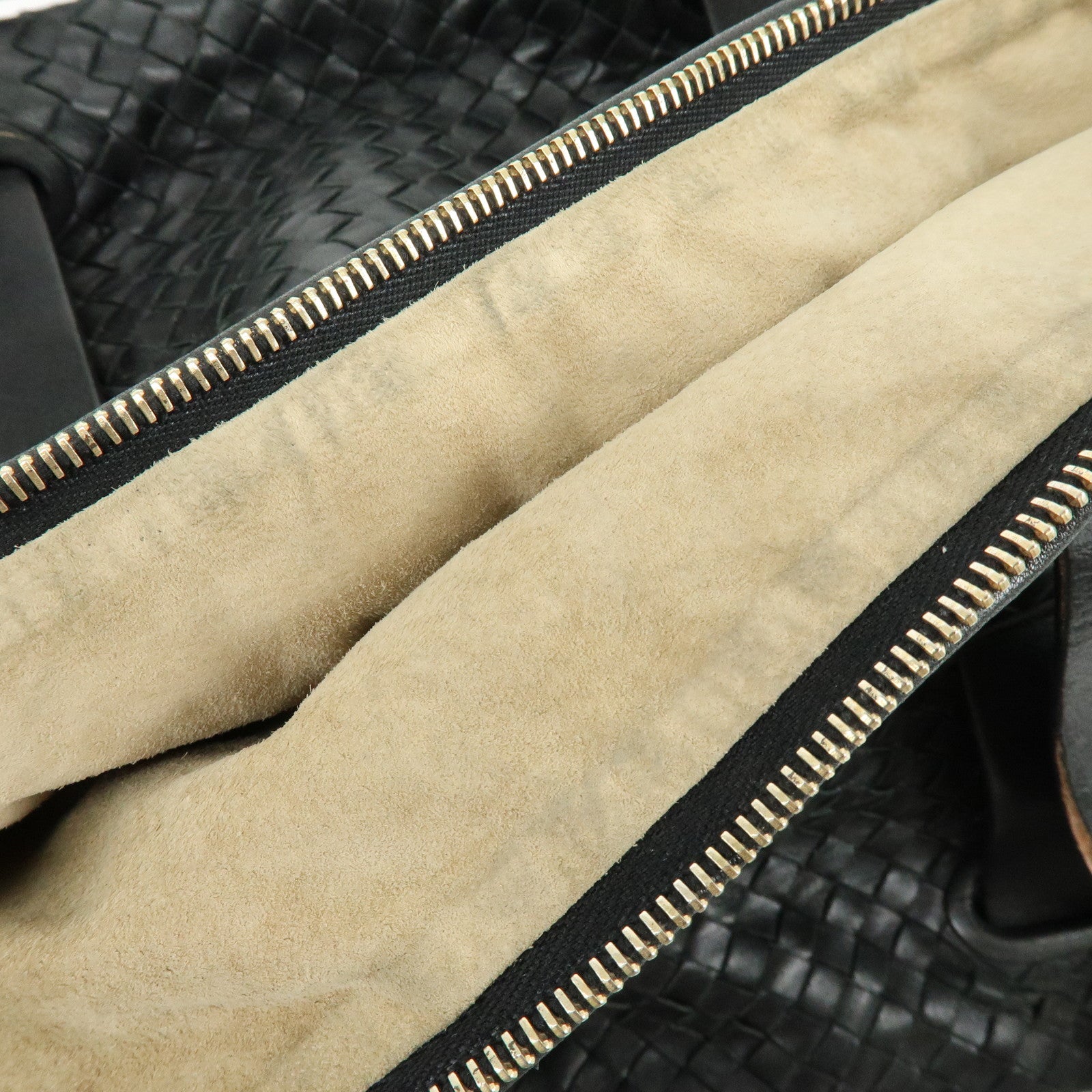 BOTTEGA VENETA Intrecciato Leather Boston Bag Shoulder Bag Black