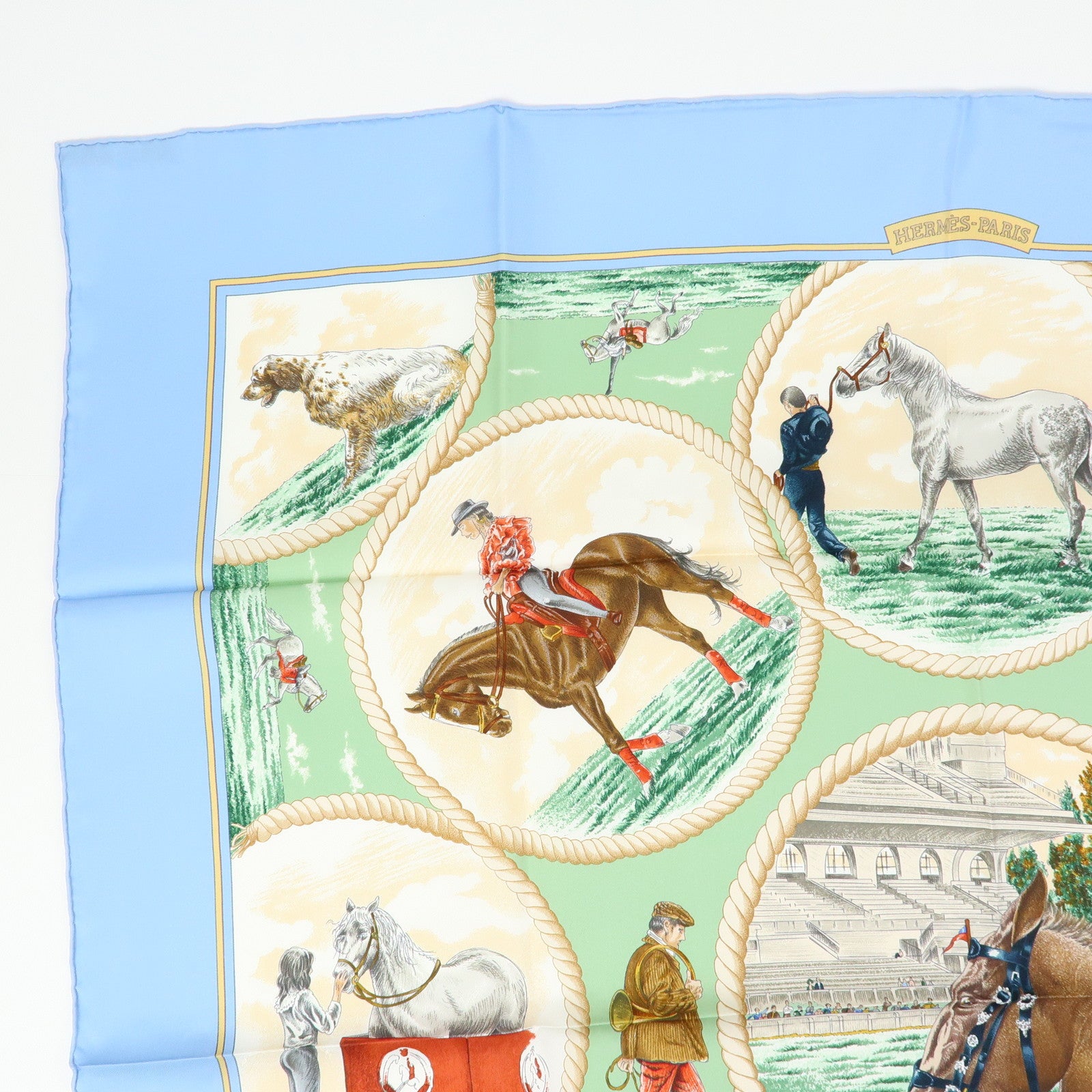 HERMES Carre 90 Silk 100% Scarf Auteuil en Mai Horse Print