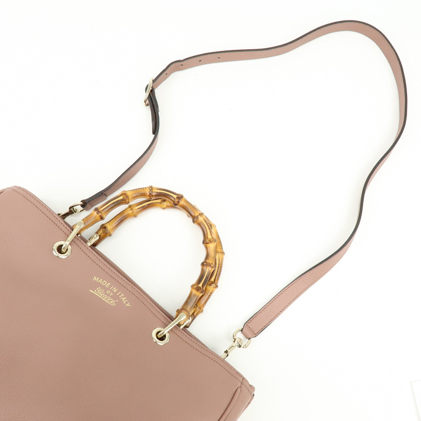 GUCCI Bamboo Shopper Medium 2Way Bag Shoulder Bag Pink Beige 323660