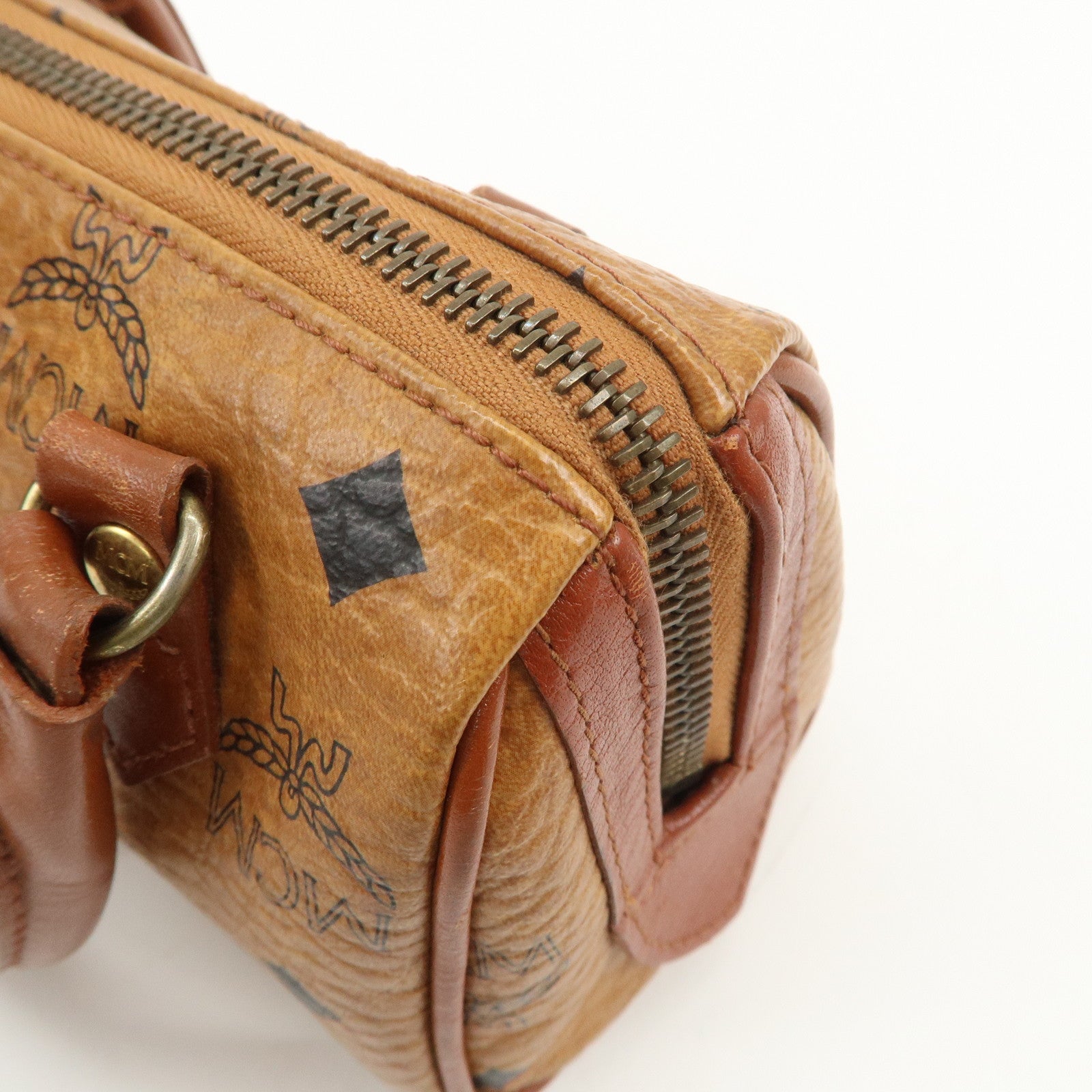 MCM Visetos Leather 2Way Bag Mini Boston Bag Shoulder Bag Brown