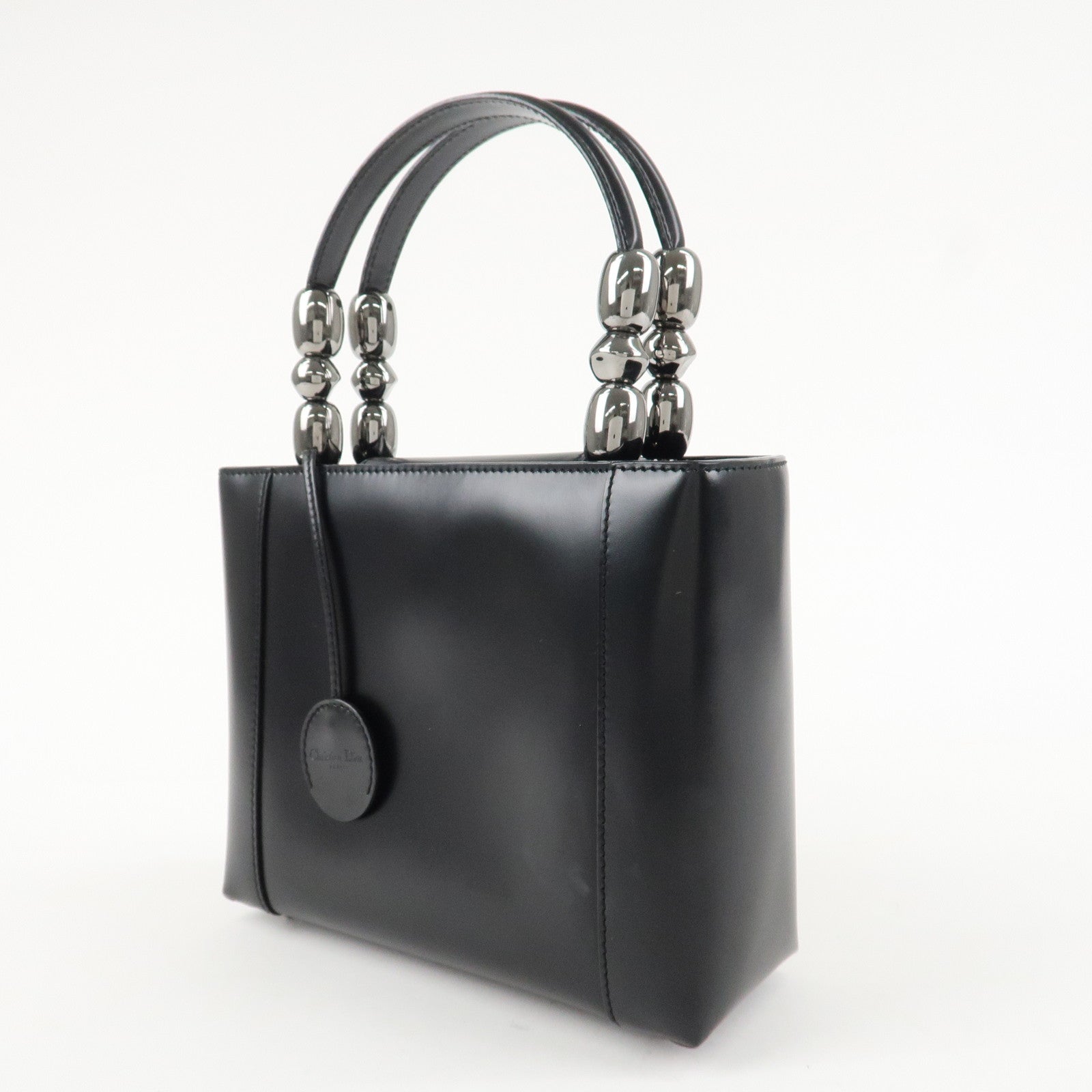 Christian Dior Enamel Leather Maris Pearl Hand Bag Black Used