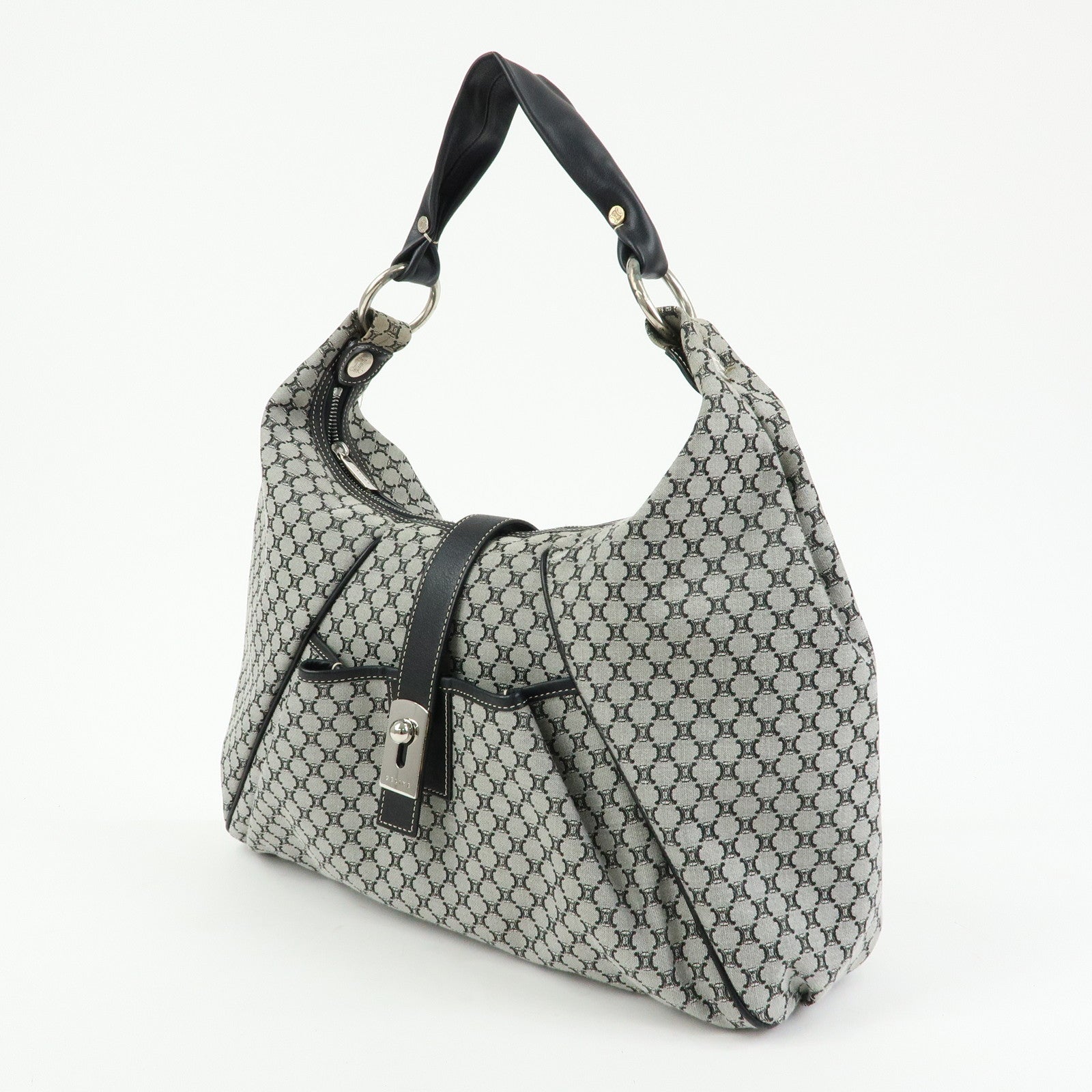 CELINE Macadam Canvas Leather Shoulder Bag Grey Black