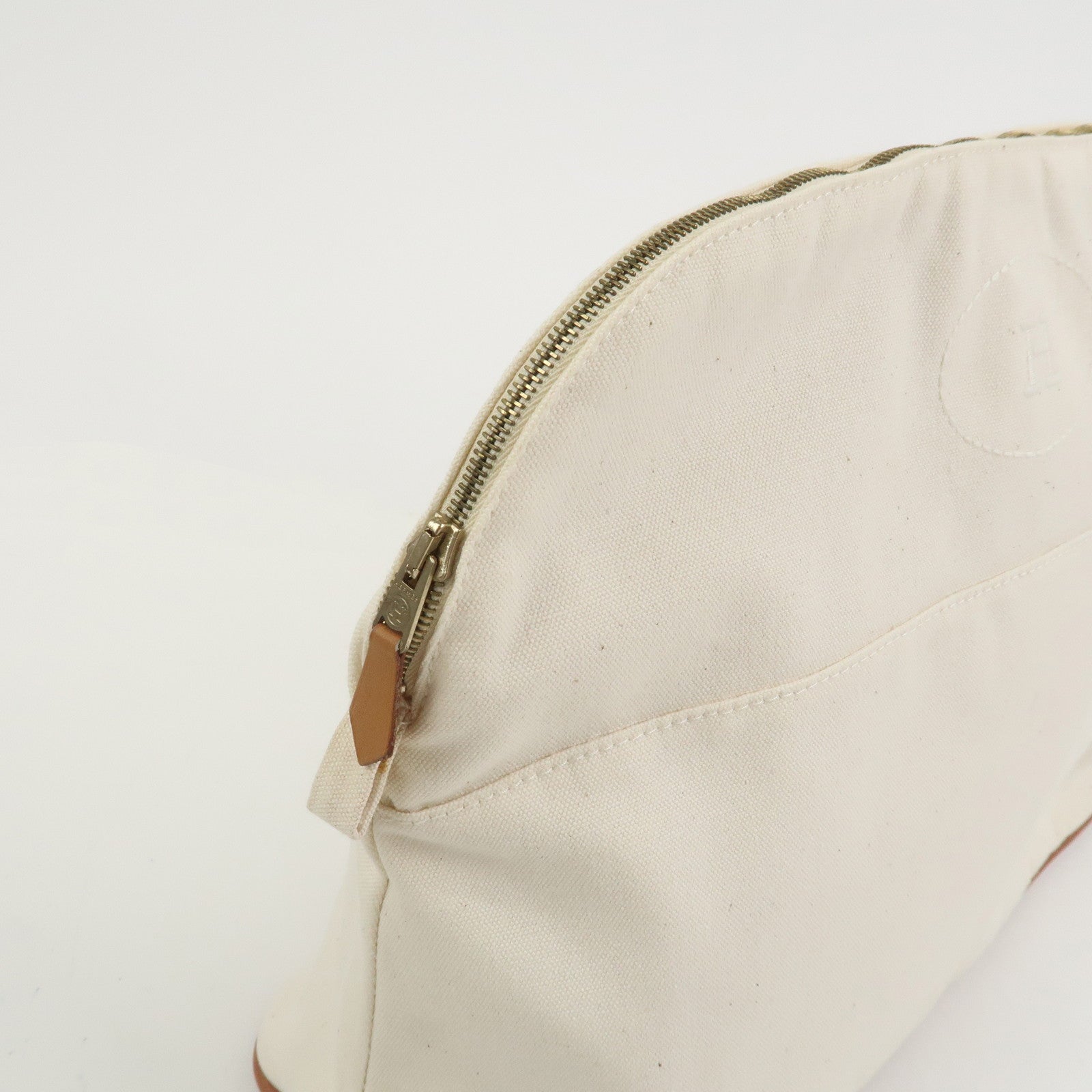 HERMES Bolide Canvas Leather Pouch TGM Natural