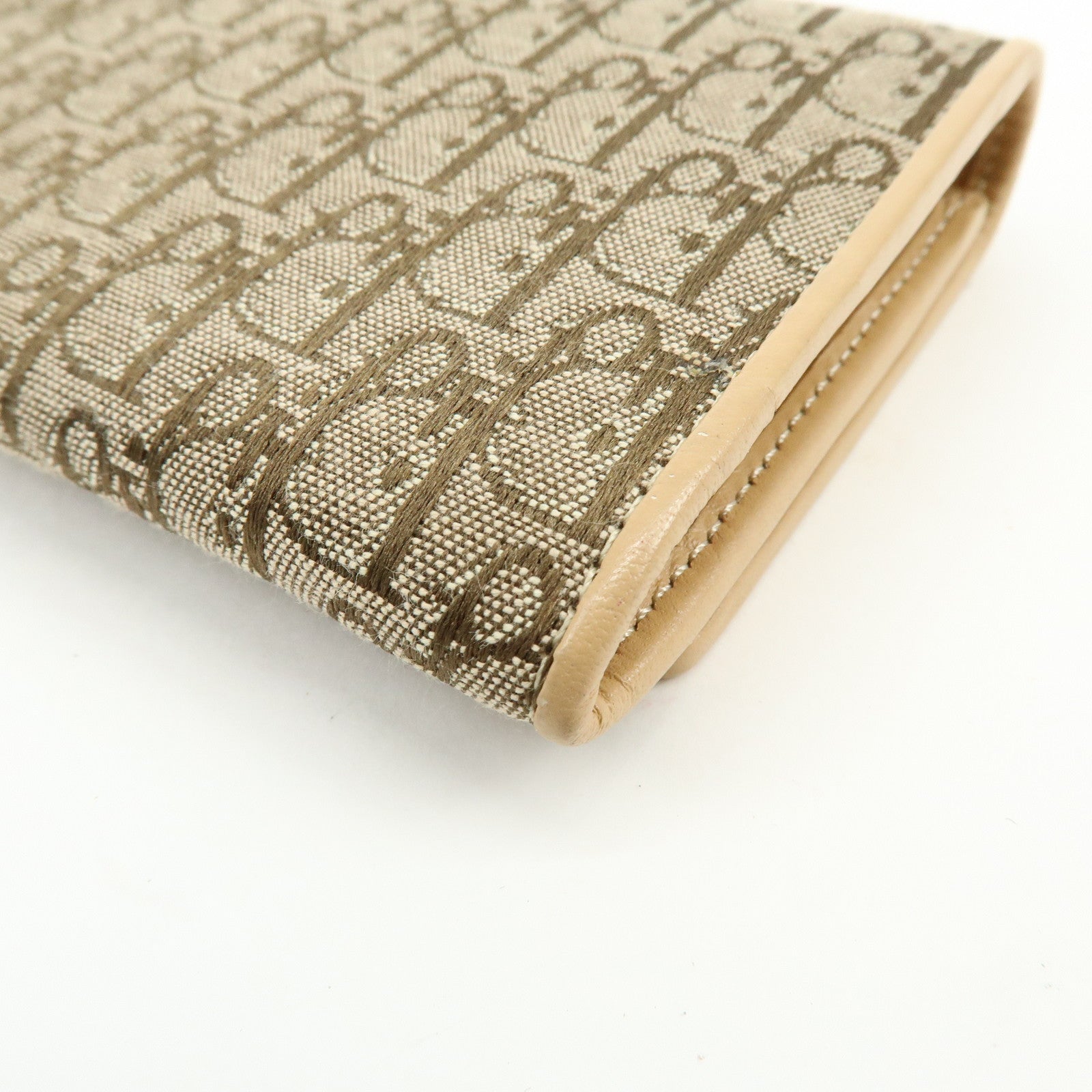 Christian Dior Trotter Jaquard Canvas Leather Long Wallet Brown