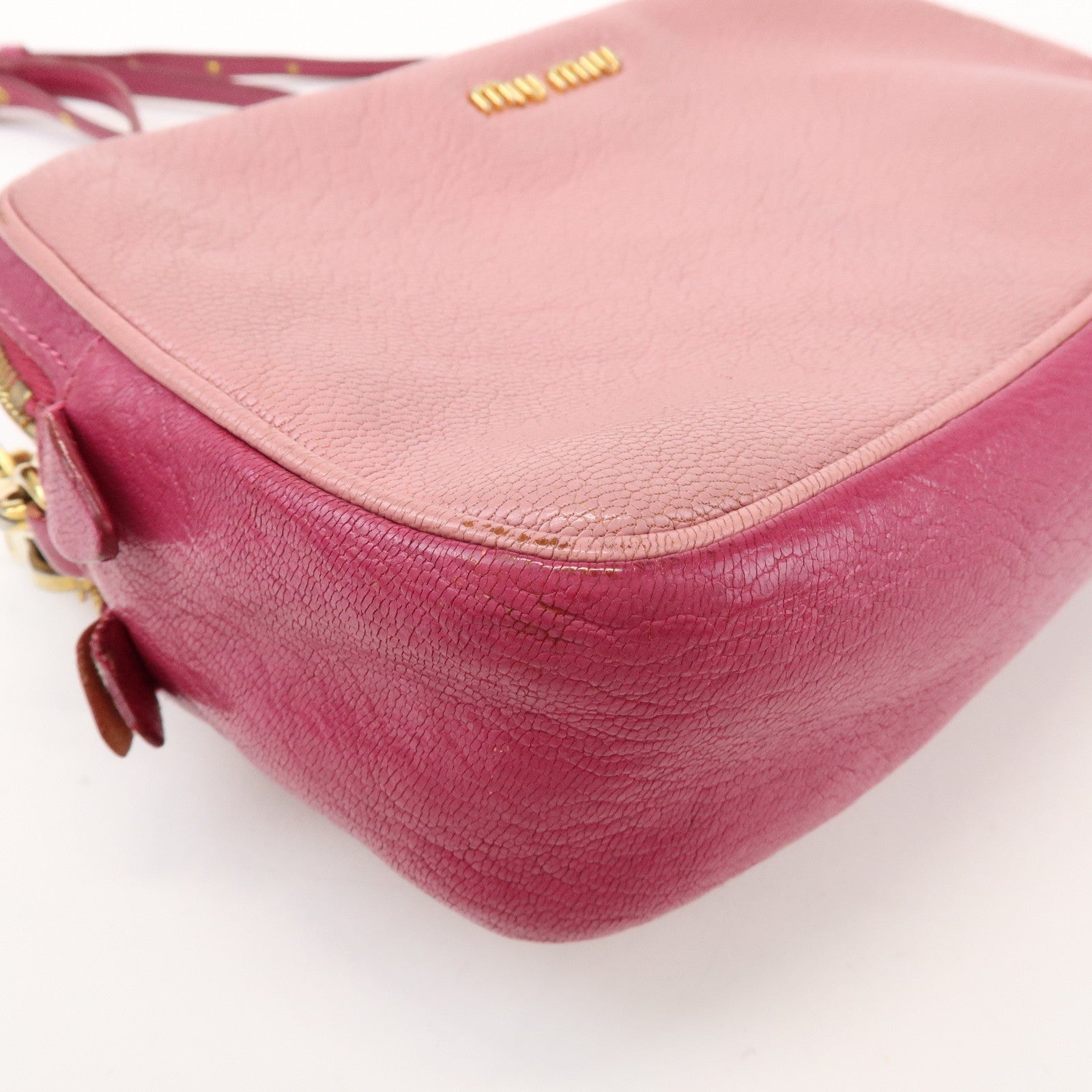 MIU MIU Logo Madras Leather Shoulder Bag Crossbody Bag Pink RT0539