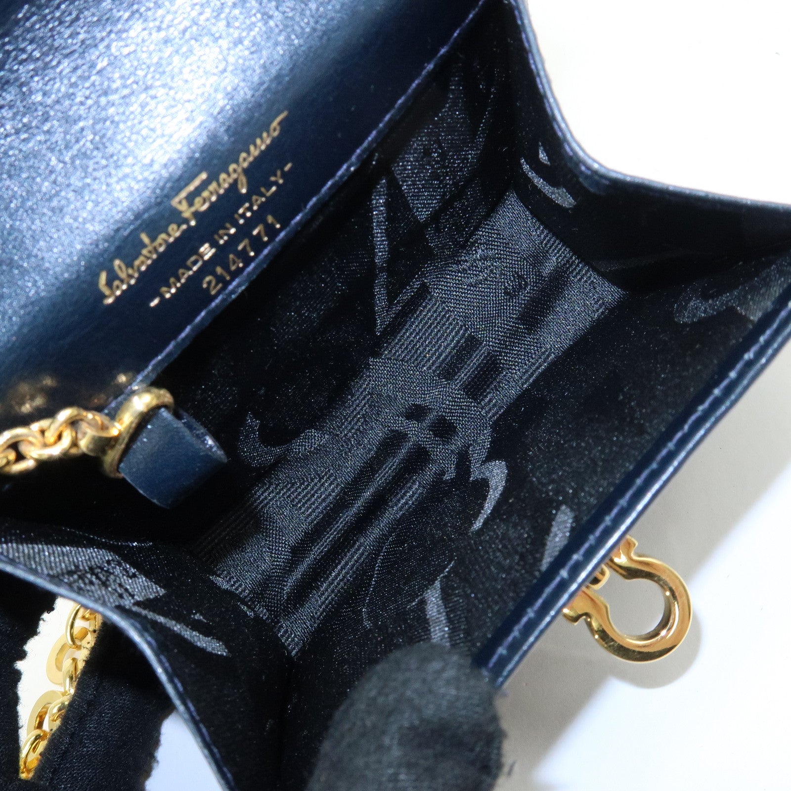 Ferragamo Gancini Leather Mini Shoulder Bag Crossbody Bag Navy