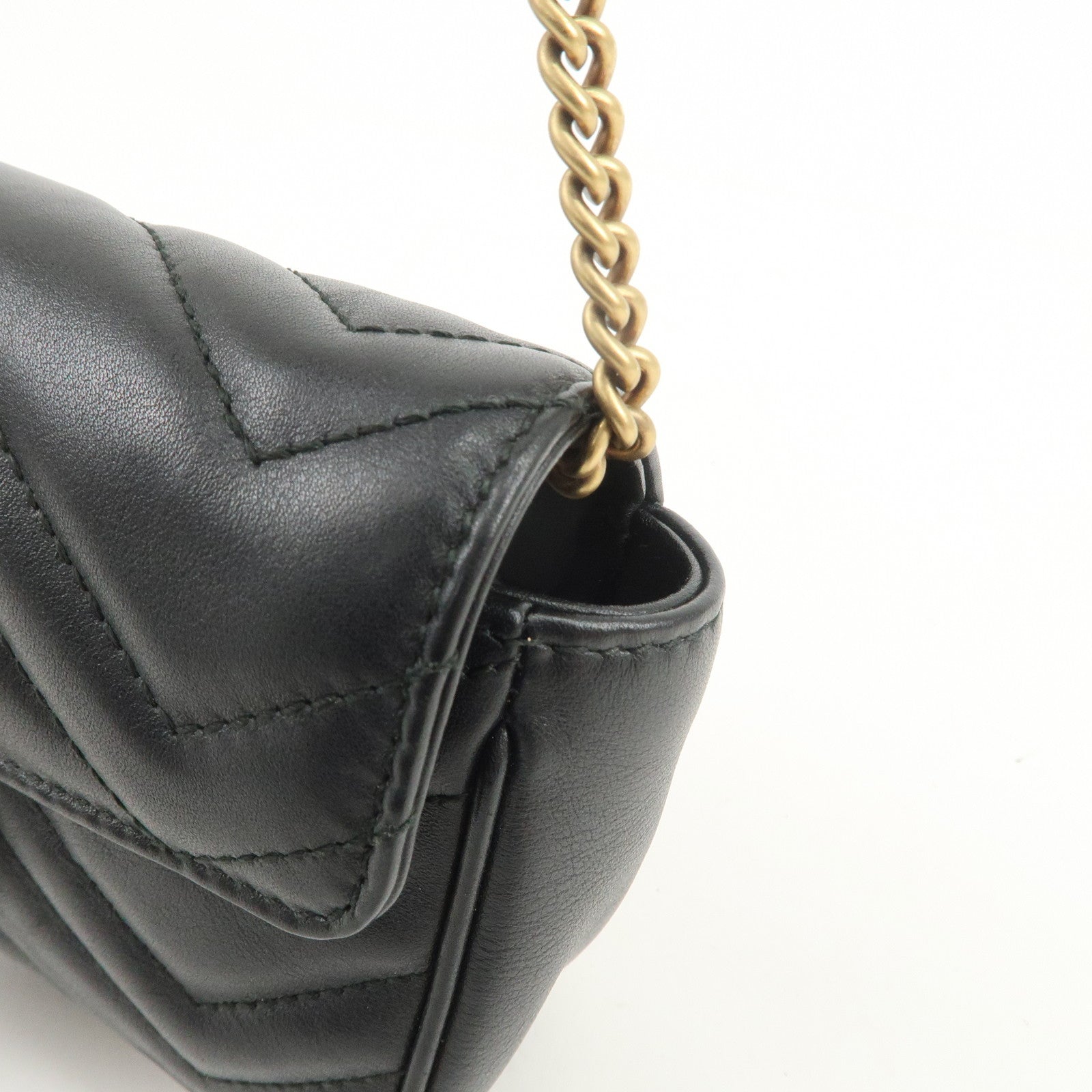 GUCCI GG Marmont Leather Chain Shoulder Bag Black Gold 476433