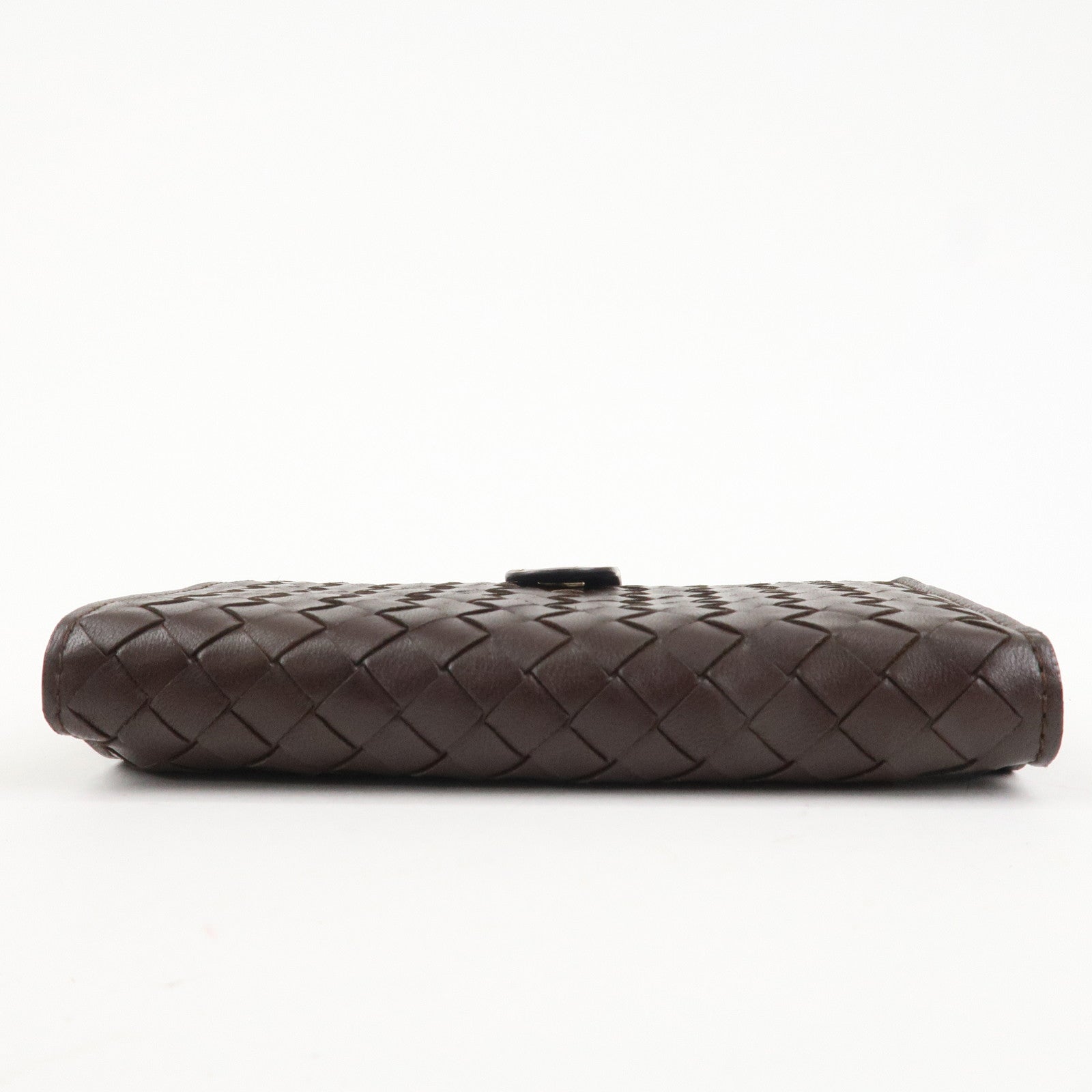 BOTTEGA VENETA Intrecciato Leather Bi-Fold Wallet Dark Brown 121060 Used