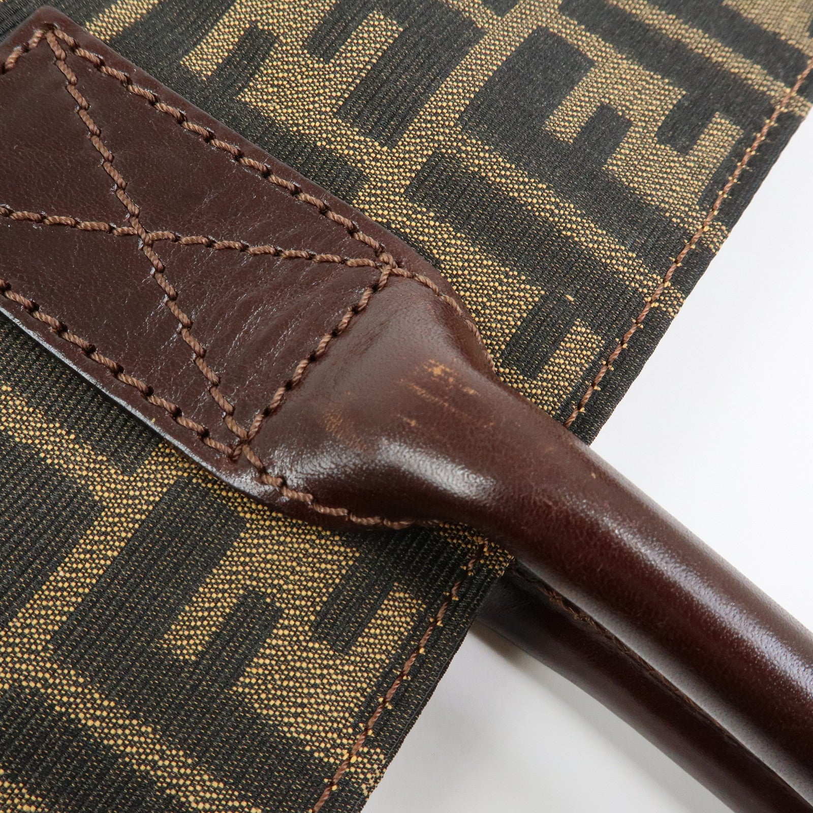 FENDI Zucca Canvas Leather Tote Bag Shoulder Bag Brown 16329