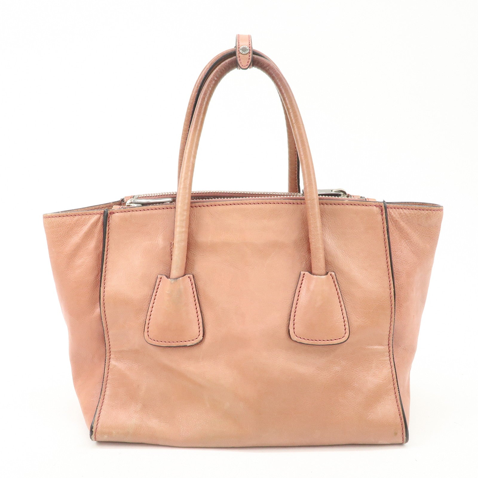 PRADA Triangle Logo Leather 2Way Tote Bag Hand Bag Pink B2625M