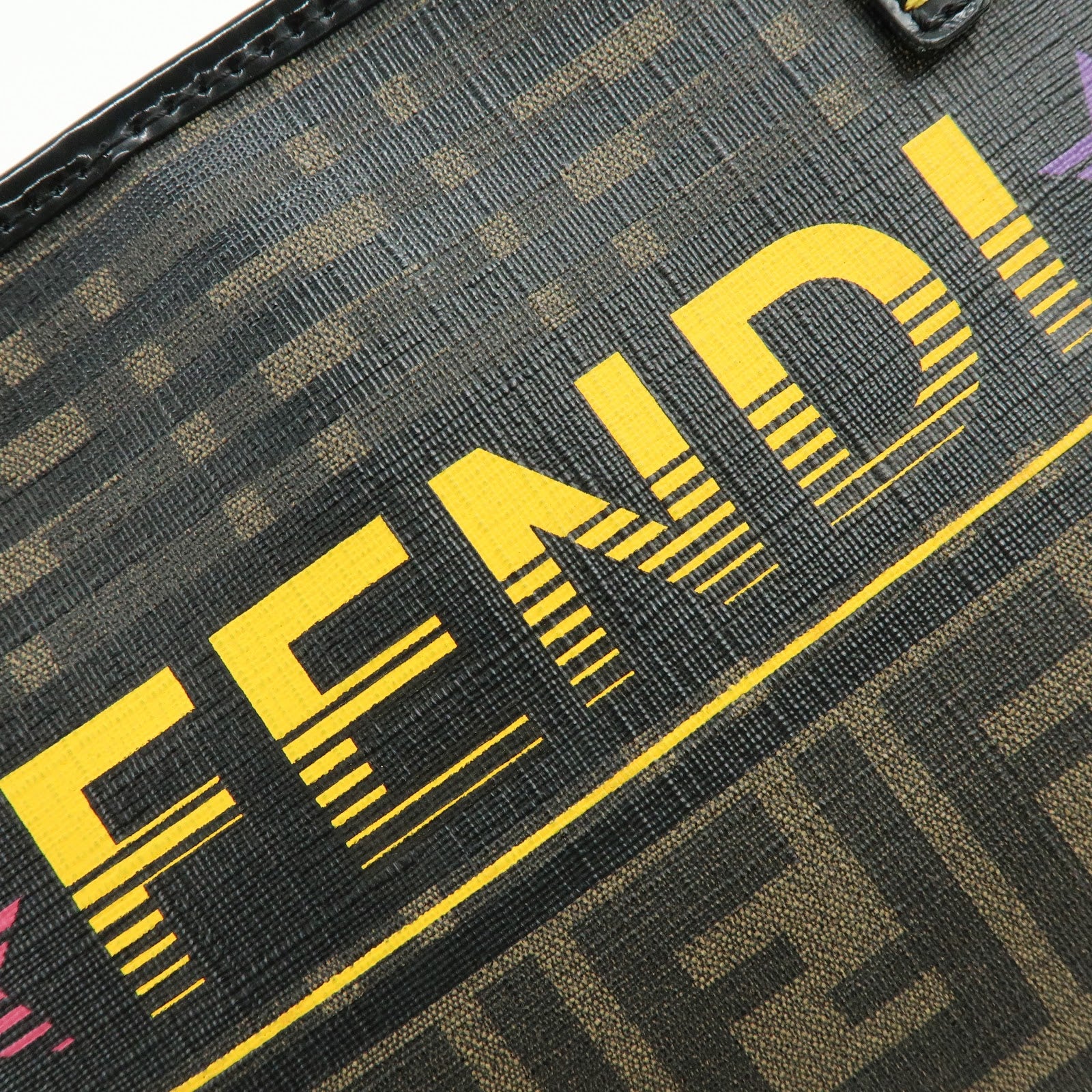 FENDI Zucca Logo Print PVC Leather Tote Bag Brown Black 8BH185