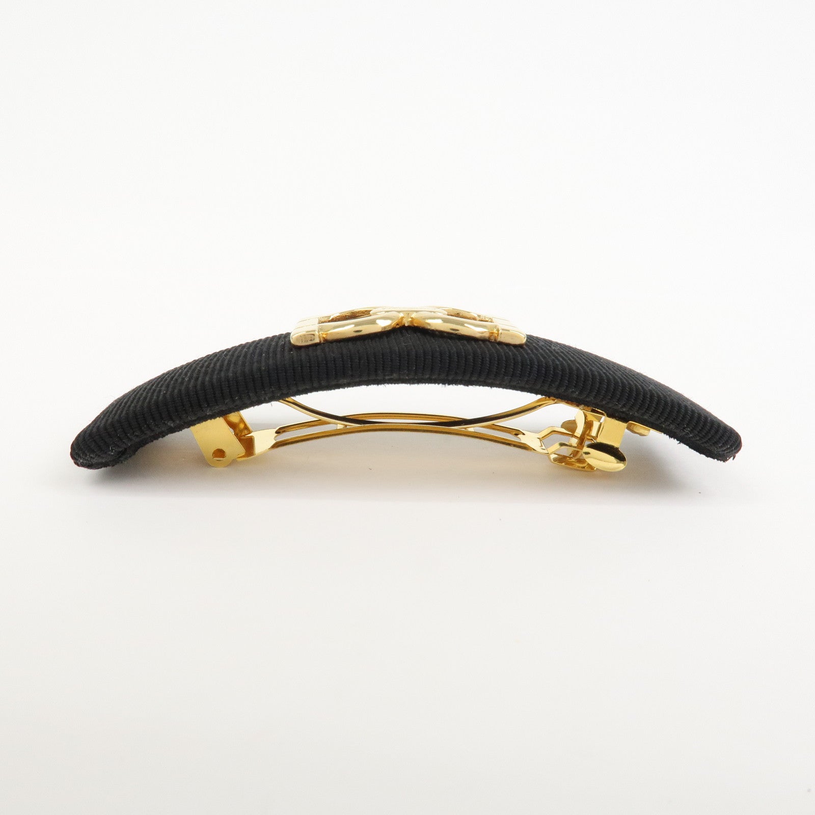 Ferragamo Gancini Logo Canvas Barrette Hair Clip Black Gold