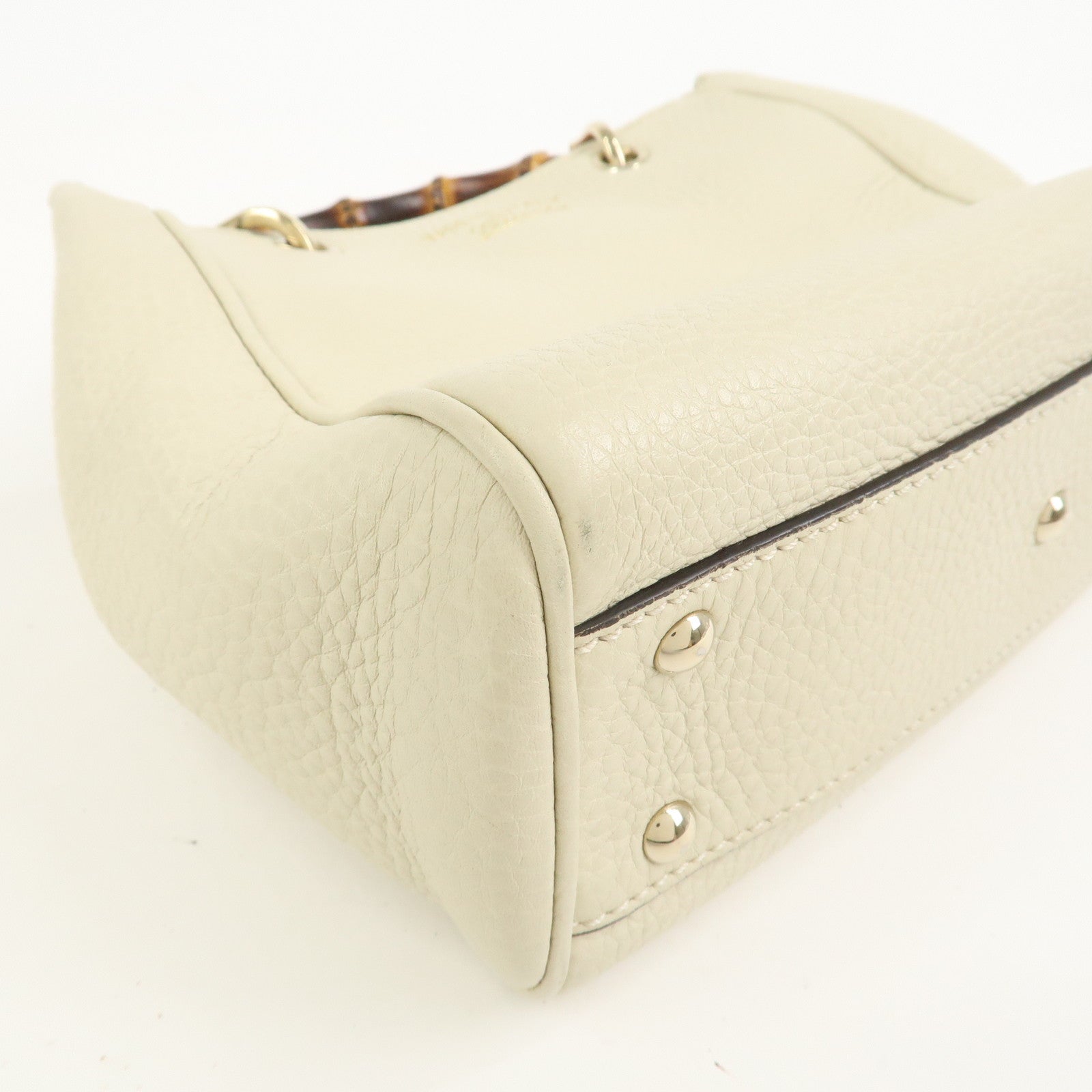 GUCCI Bamboo Leather Mini Shopper 2Way Bag Hand Bag Ivory 368823