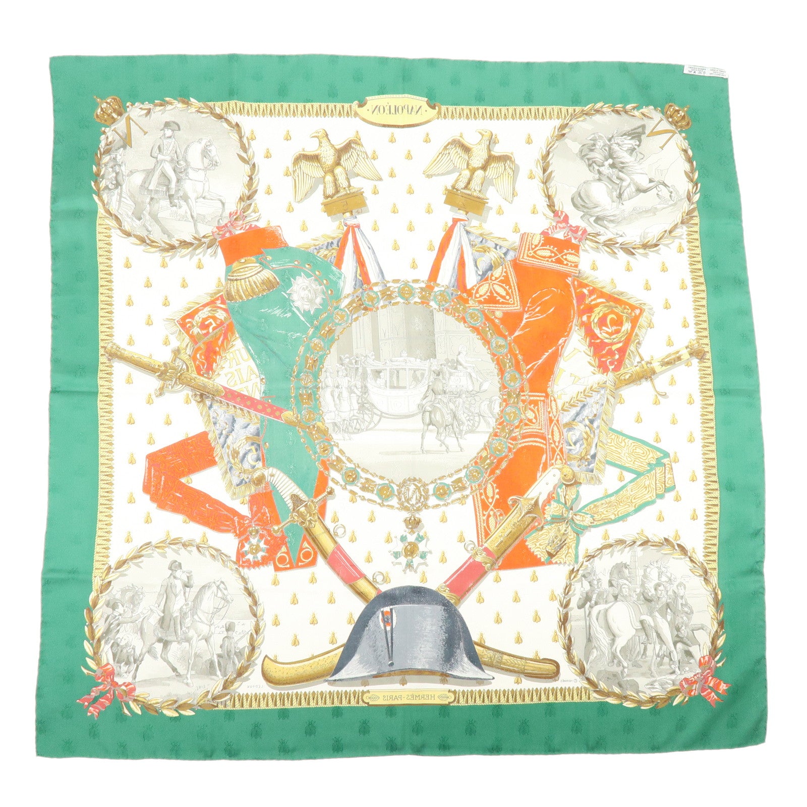HERMES Carre 90 Silk 100% Scarf NAPOLEON Green White Red