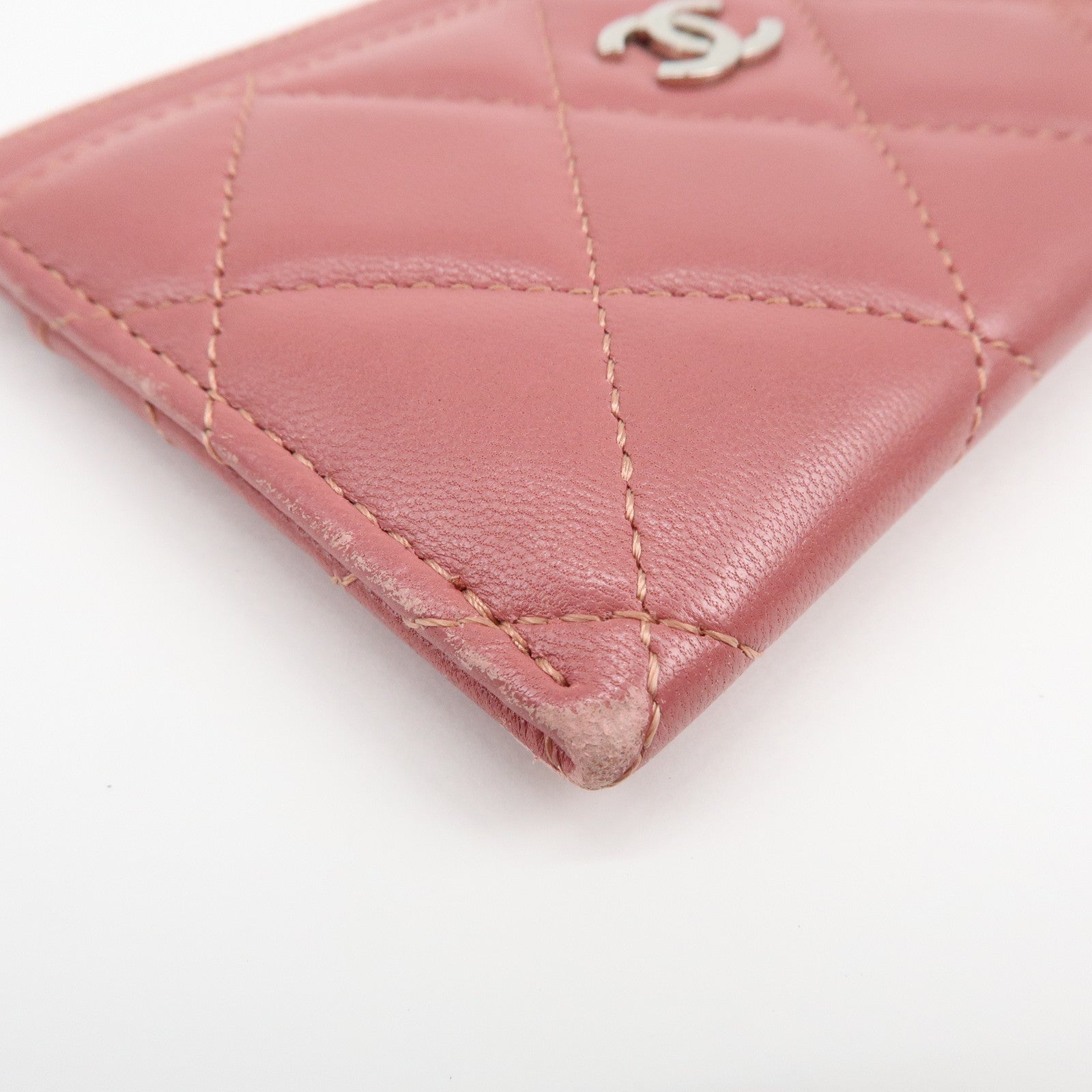 CHANEL Matelasse COCO Mark Lamb Skin Classic Card Case Pink AP0213