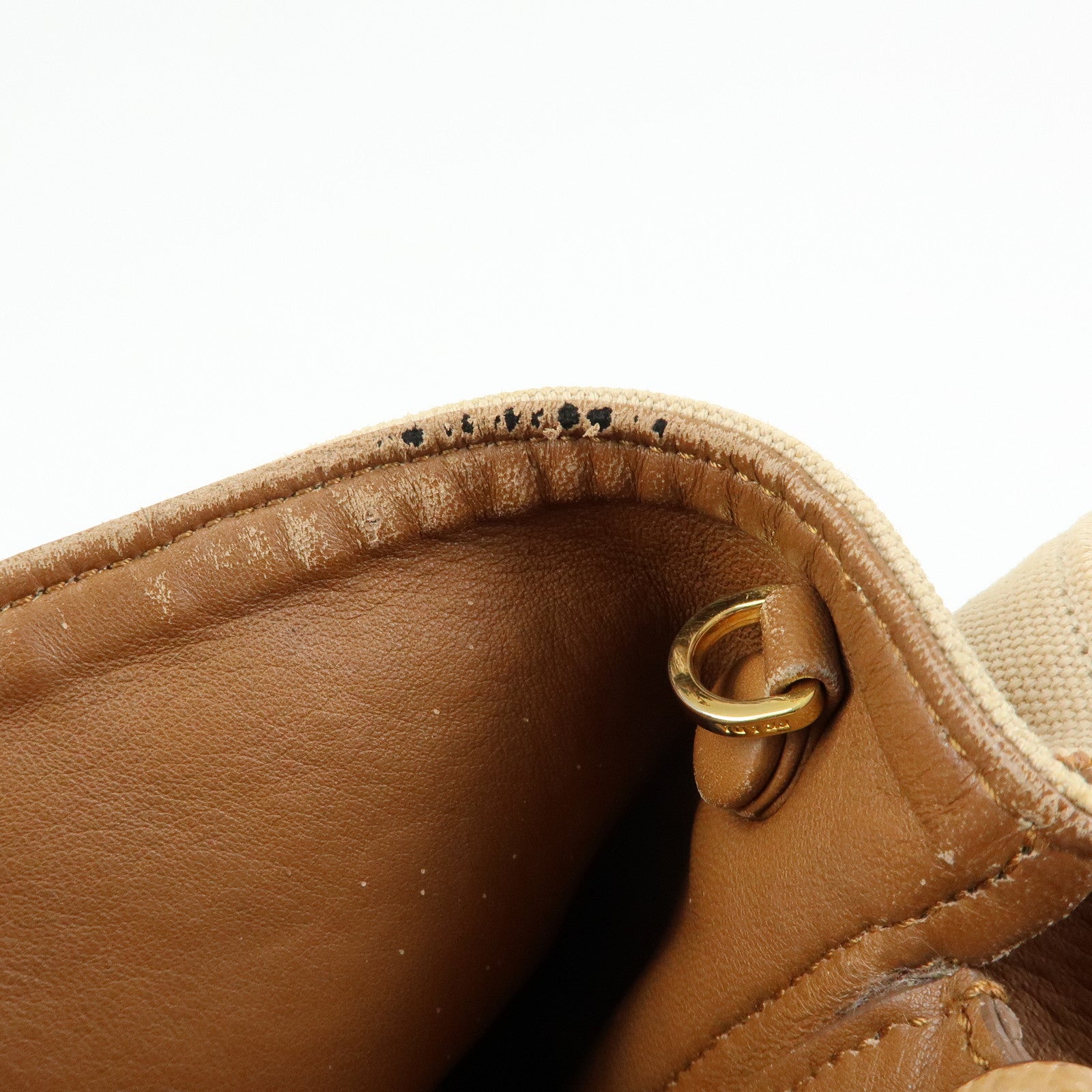 PRADA Triangle Logo Canvas Leather Tote Bag Beige Brown B2756T