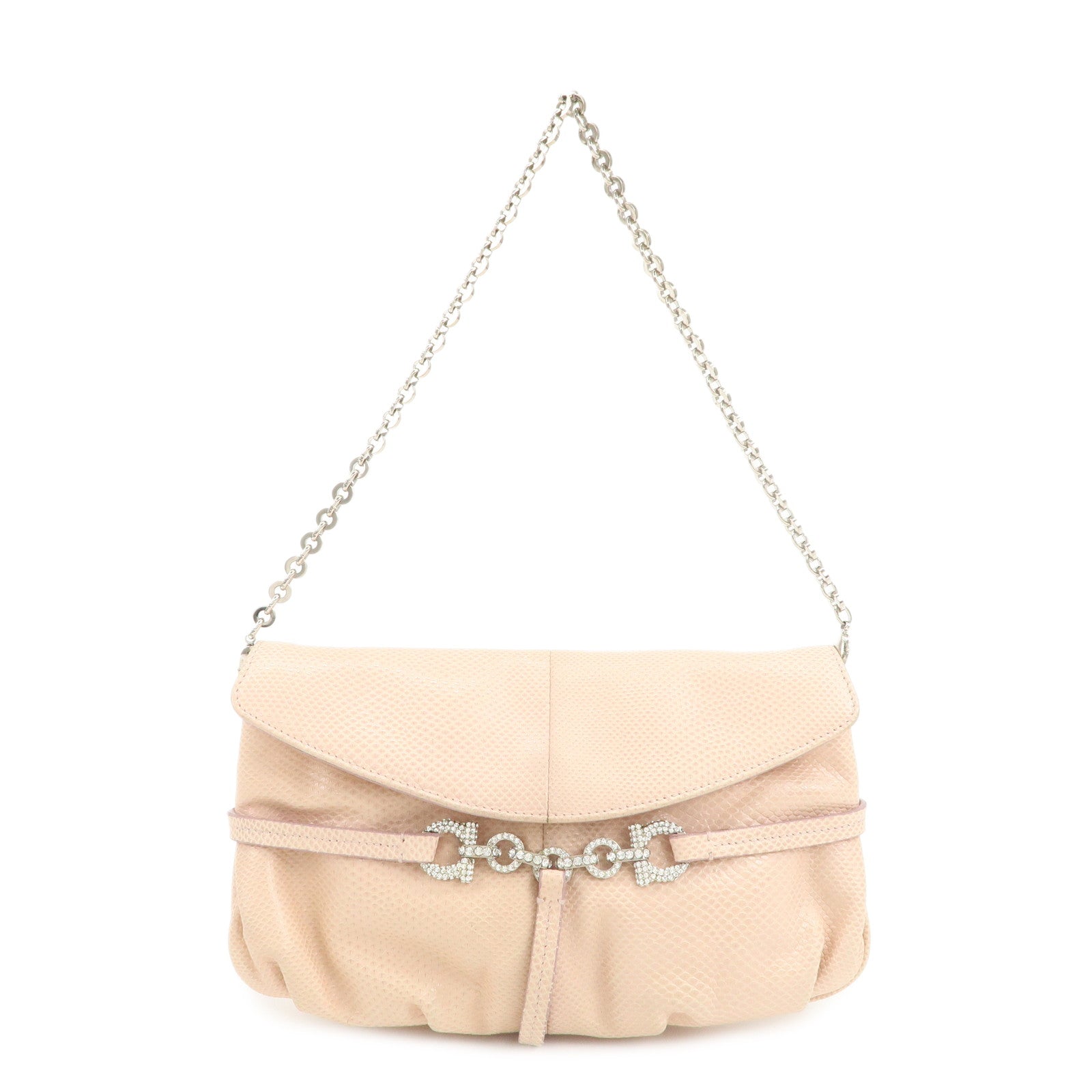Ferragamo Gancini Leather Chain Hand Bag Shoulder Bag Pink