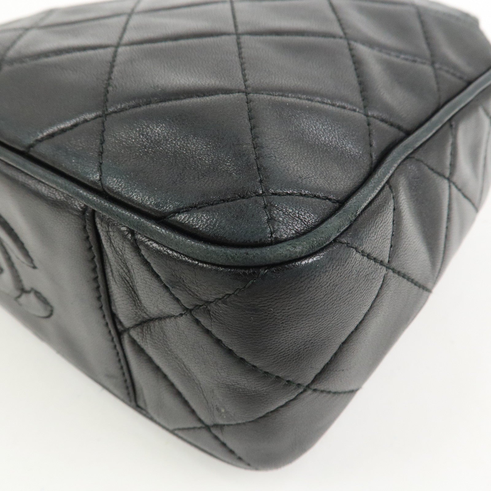 CHANEL Matelasse COCO Mark Lamb Skin Hand Bag Black