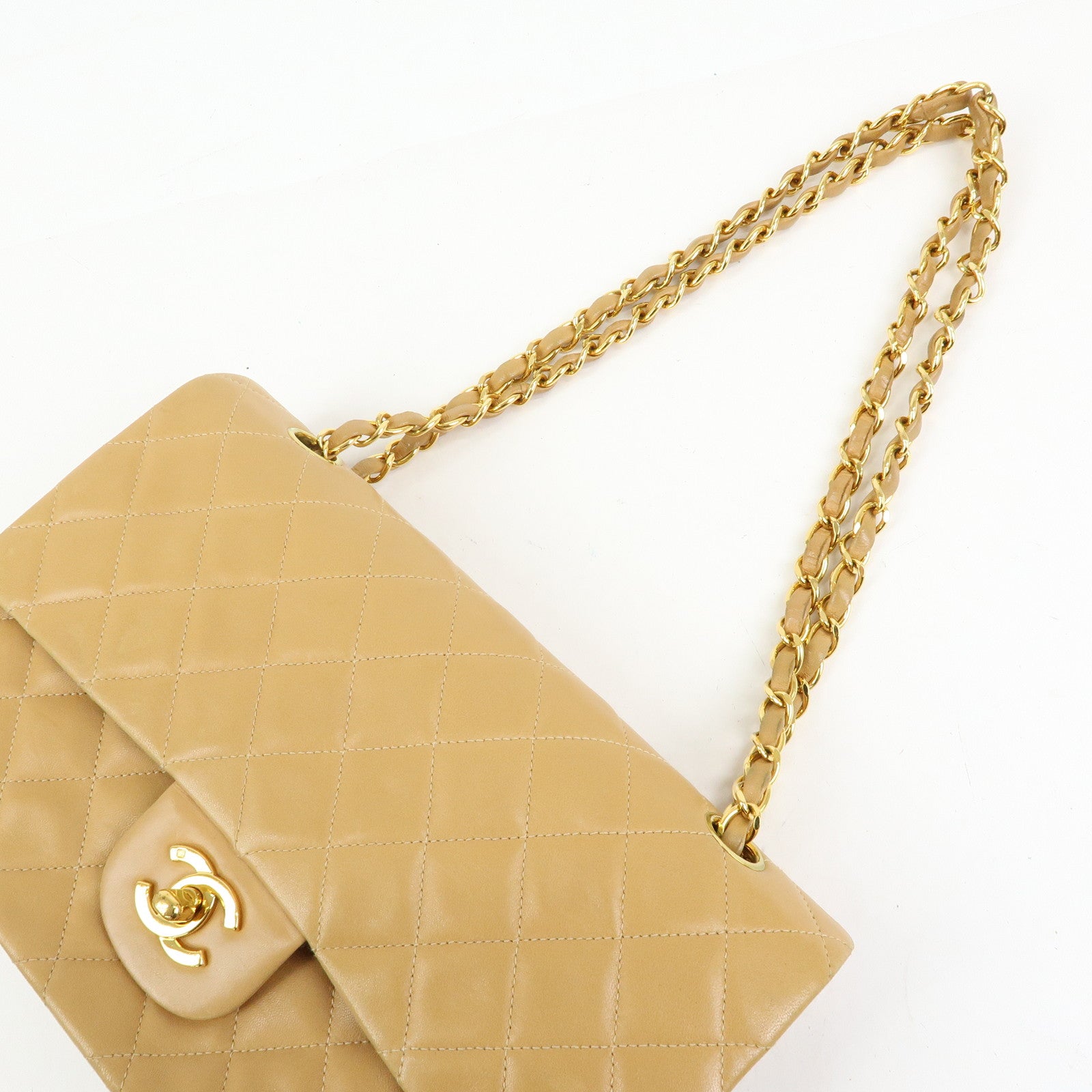 CHANEL Matelasse 25 Double Flap Chain Shoulder Bag Beige A01112