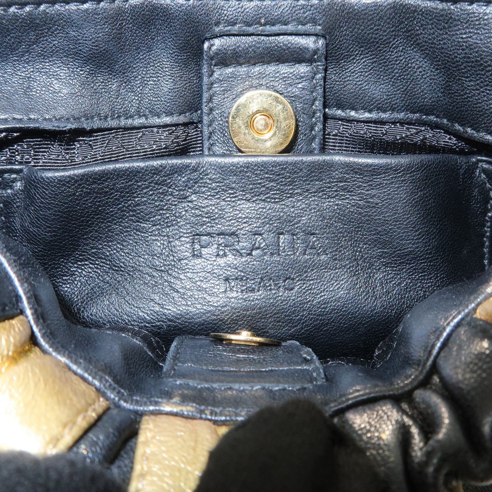 PRADA Leather Hand Bag Black Gold Hardware